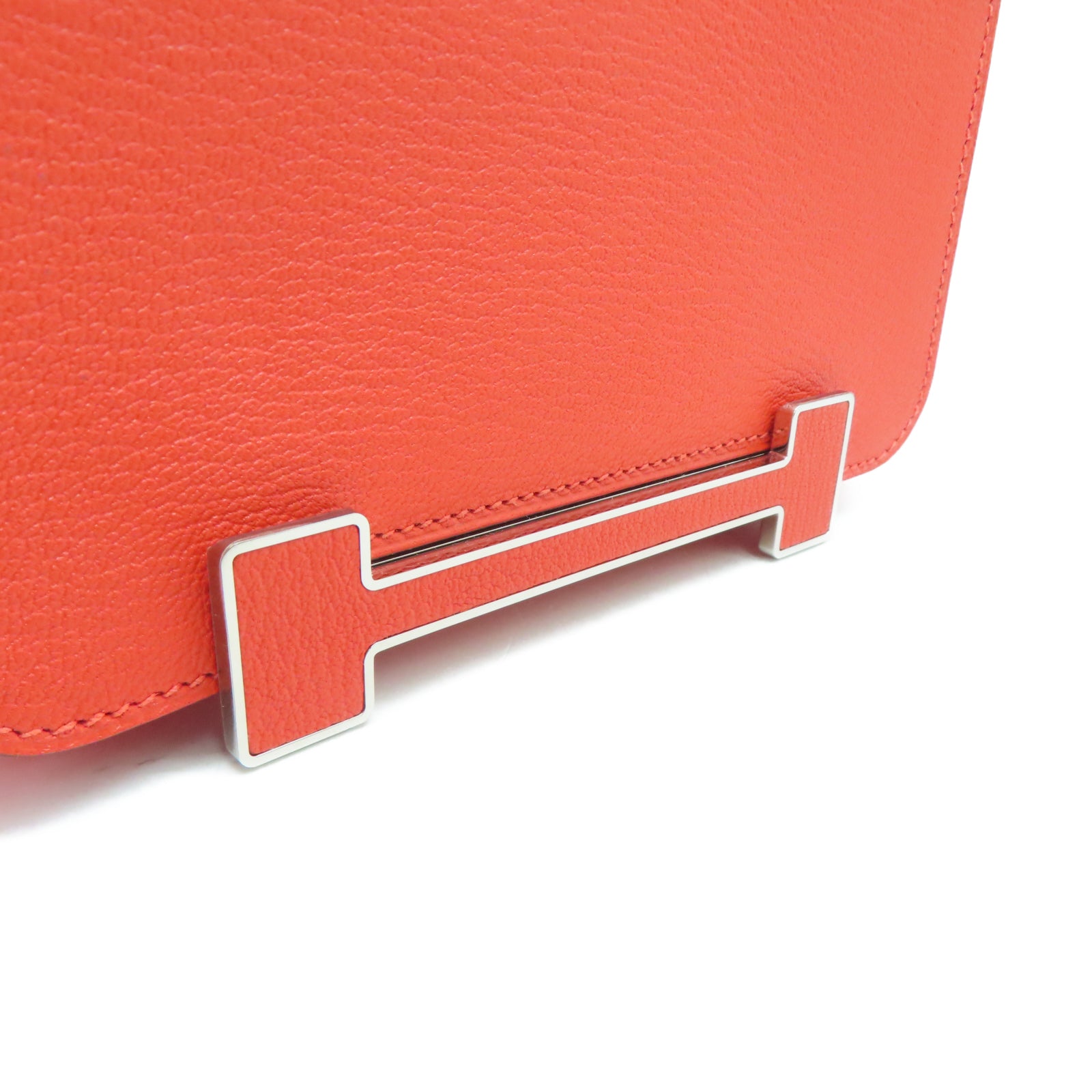 HERMES Mysore Goat Leather Geta Silver Buckle Shoulder Bag Fire Orange