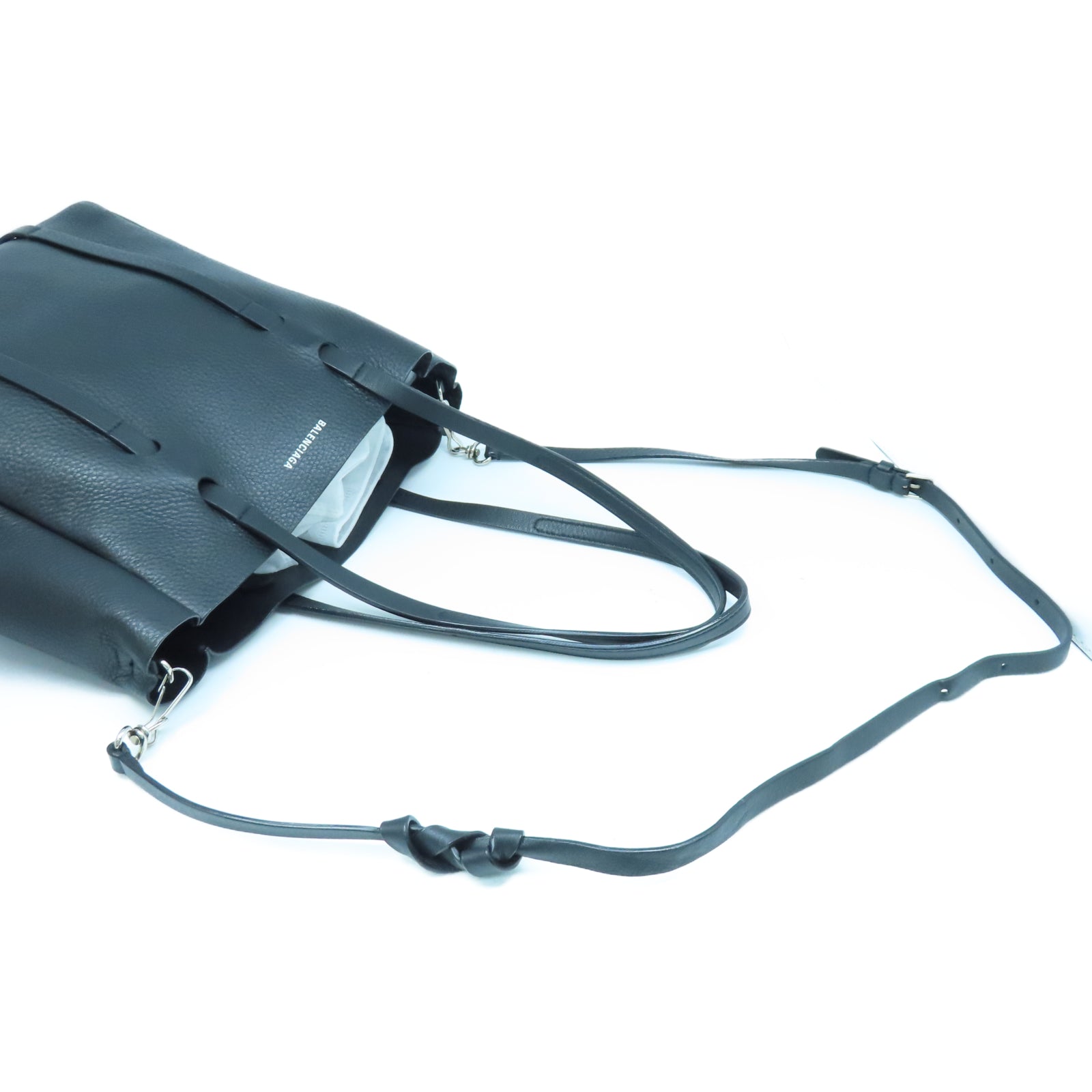 BALENCIAGA 牛皮皮革2 Way Shoulder銀扣手挽肩背兩用袋黑色