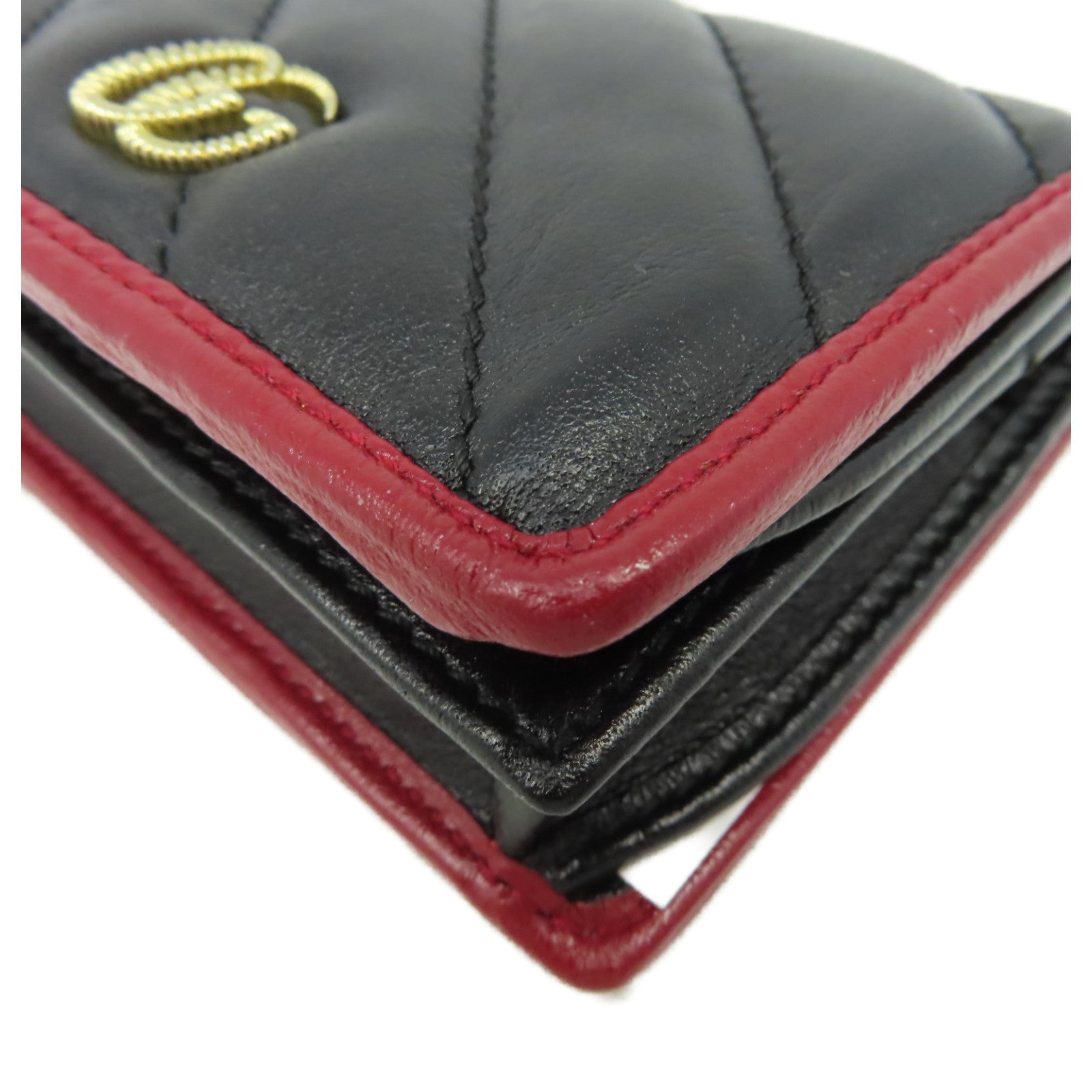 GUCCI 牛皮皮革GG Marmont Short Wallet短錢包黑色/紅色
