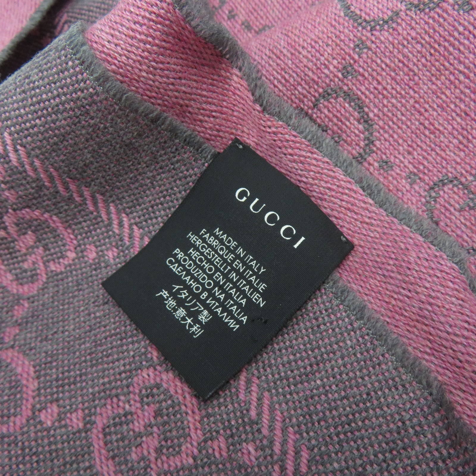 GUCCI 羊毛Scarf頸巾灰色/粉紅色
