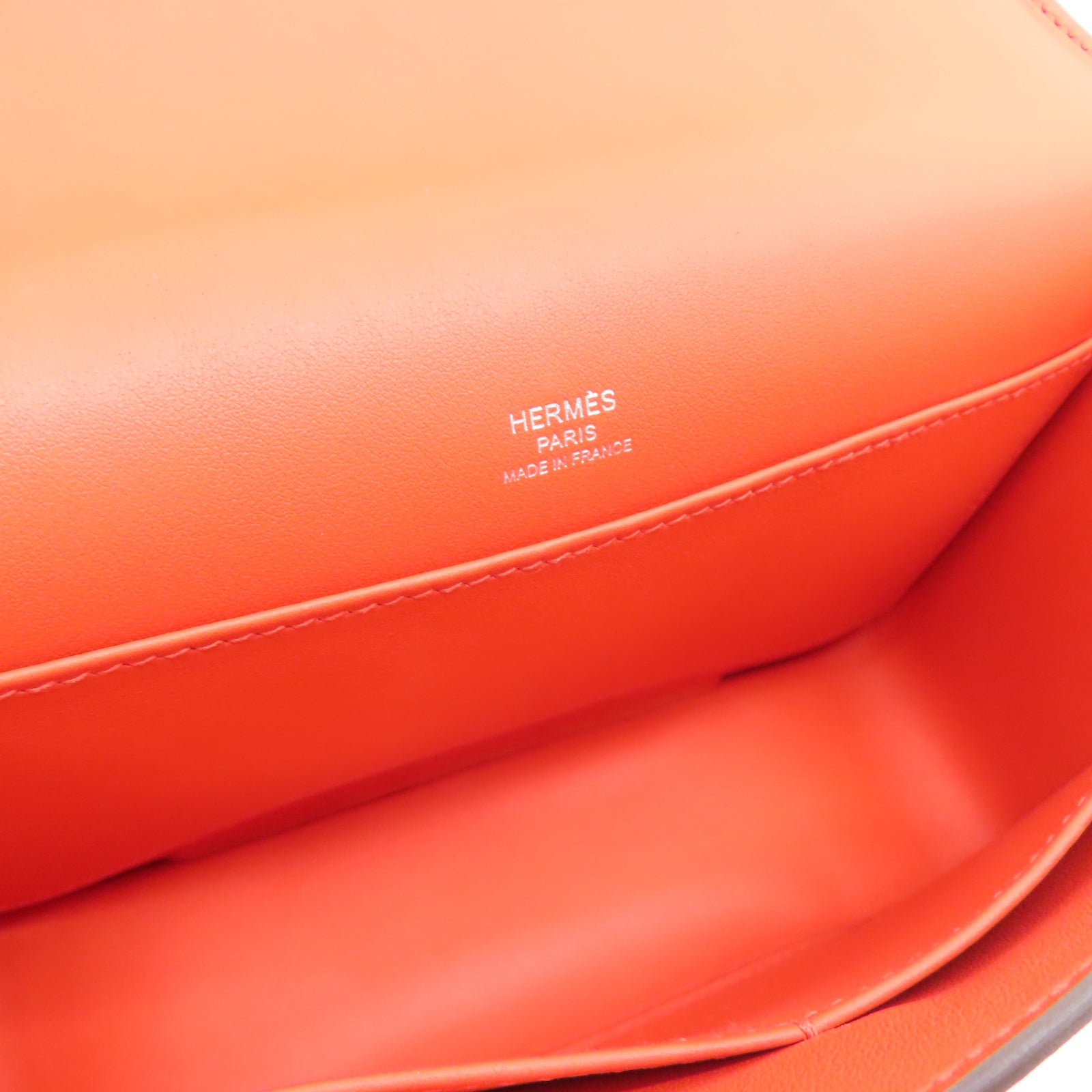 HERMES Mysore Goat Leather Geta Silver Buckle Shoulder Bag Fire Orange