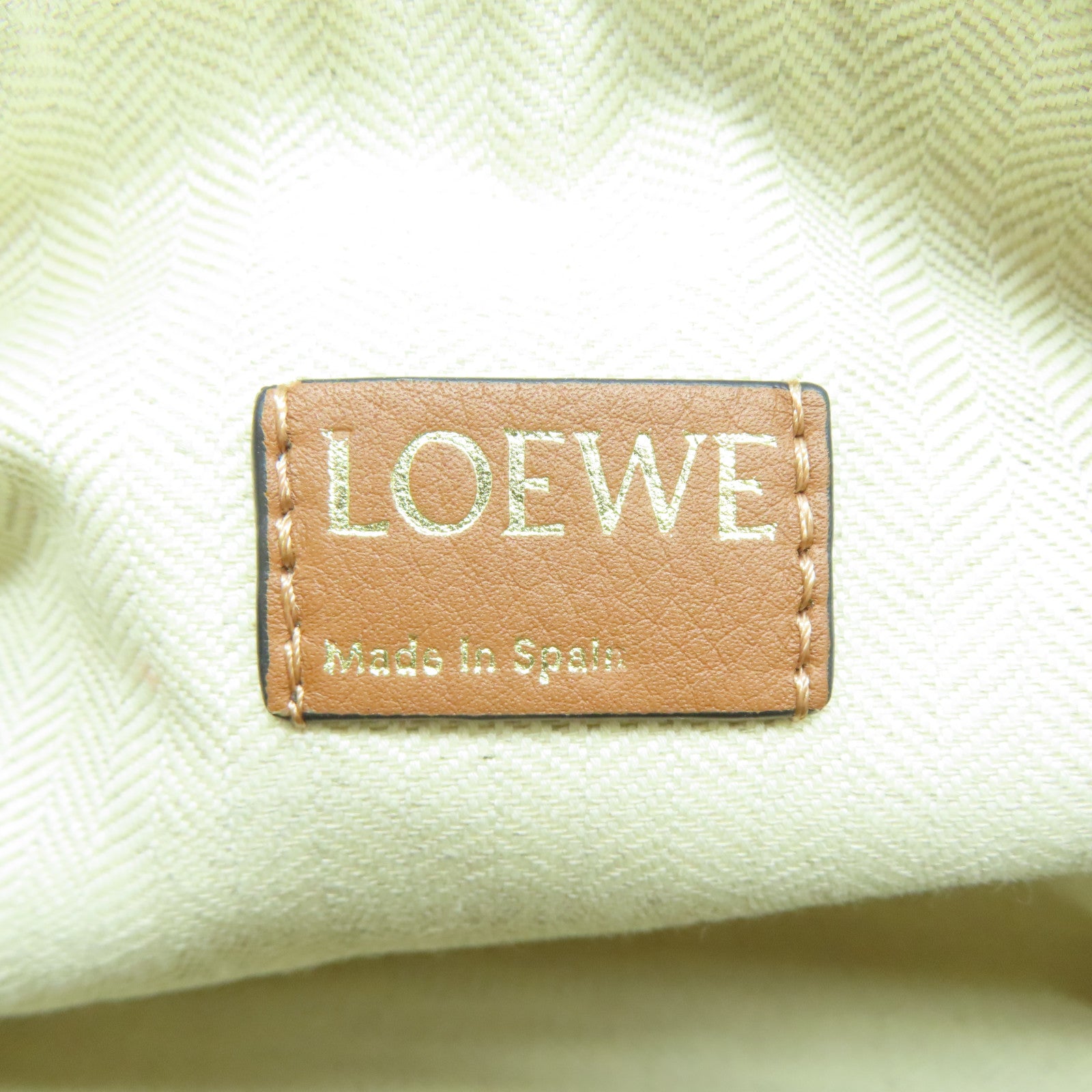 LOEWE 帆布/皮革Small Cubi Bag金扣手挽袋米色/啡色