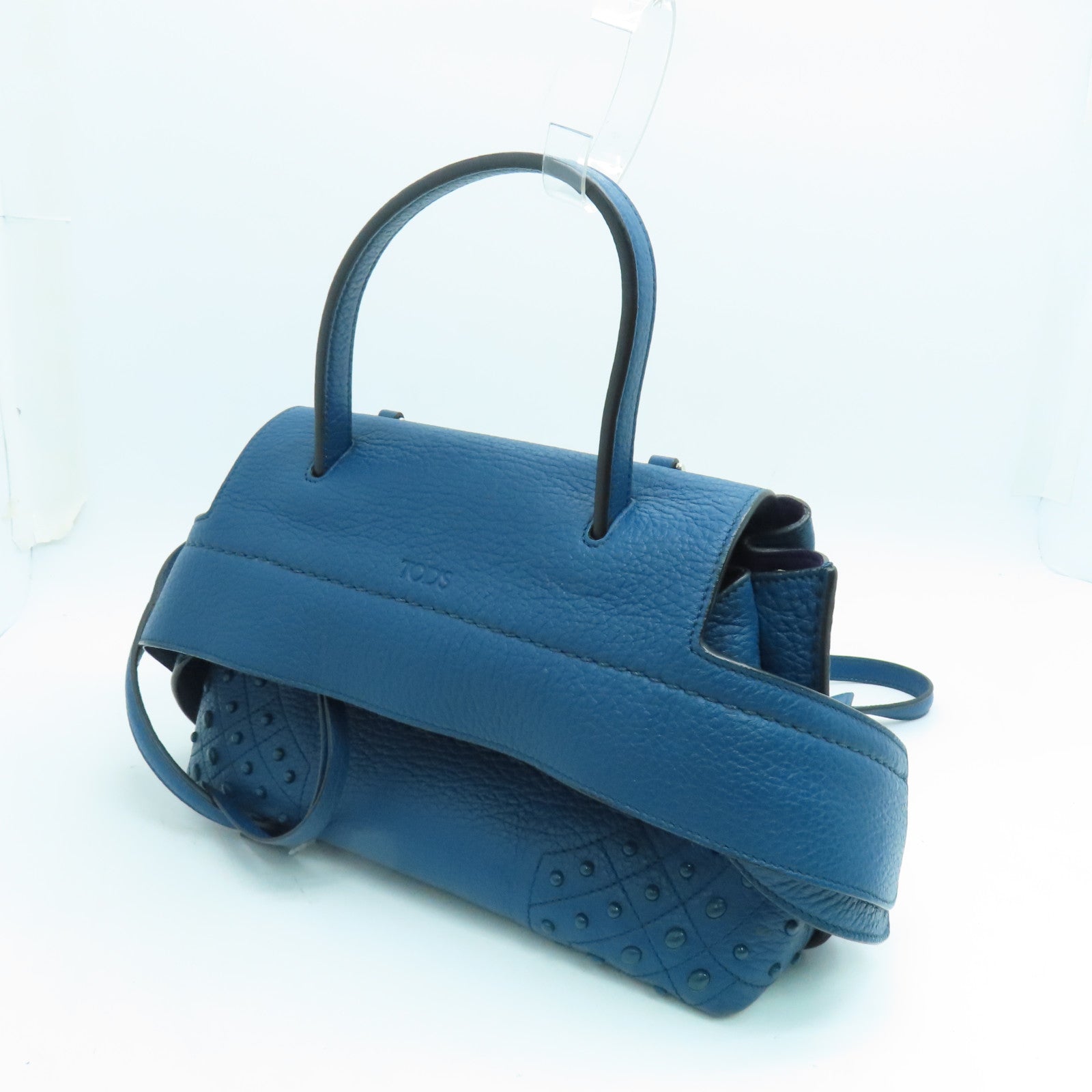 TOD'S 牛皮皮革2Way Shoulder手挽肩背两用袋银扣蓝色