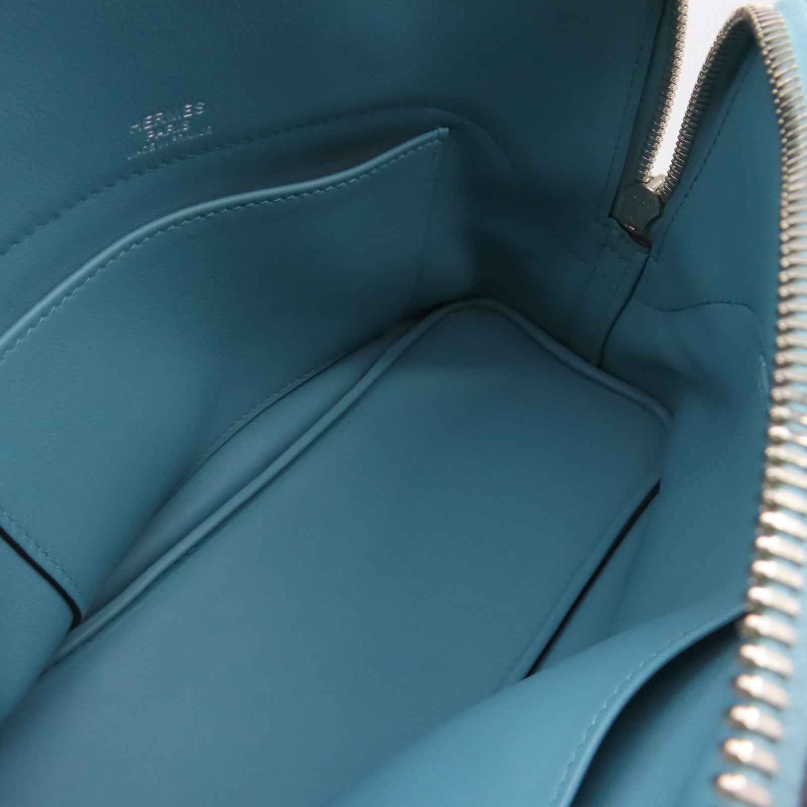 HERMES Swift皮革Bolide Secret Handbag銀扣手挽袋Blue Saint Cyr/聖西爾藍色