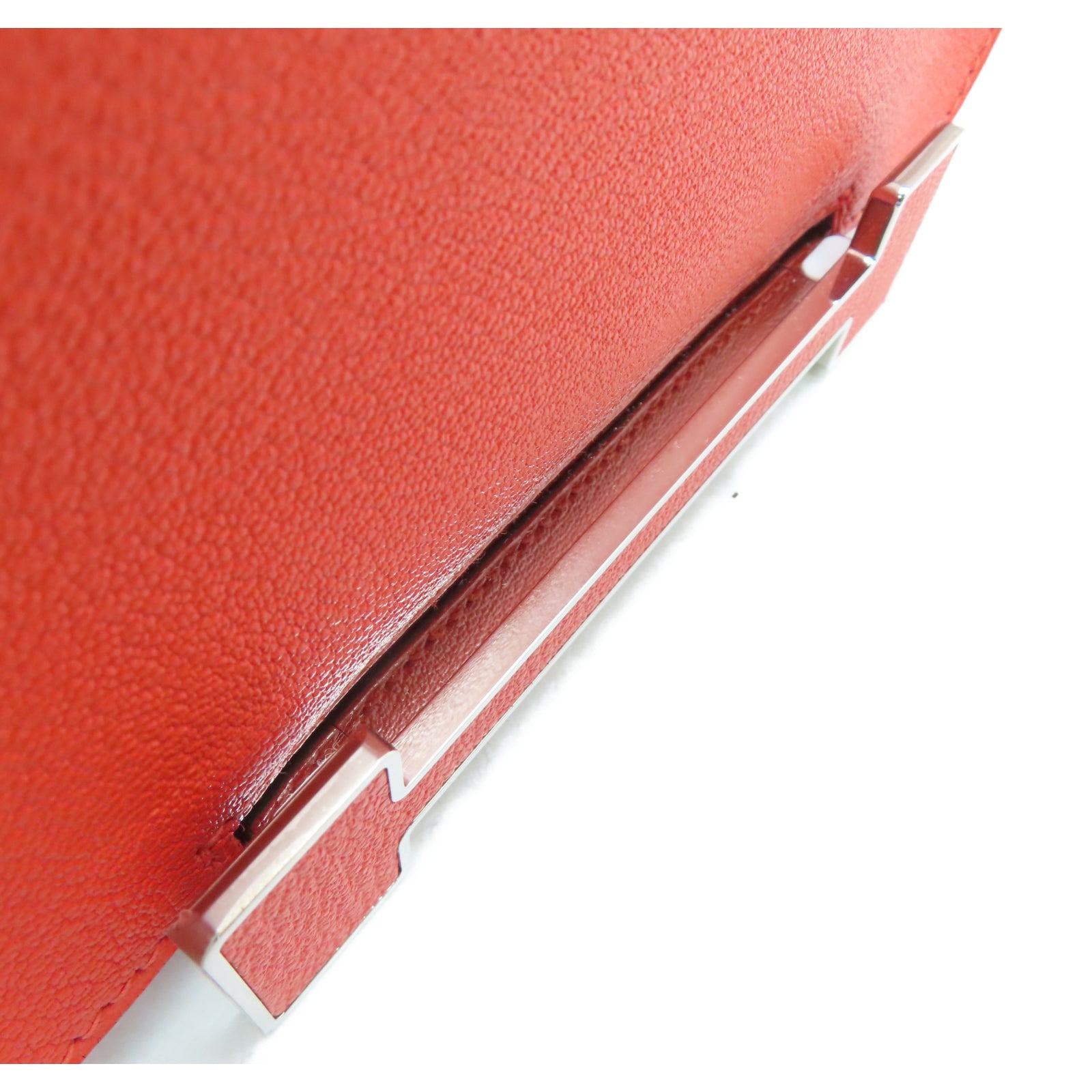 HERMES Mysore Goat Leather Geta Silver Buckle Shoulder Bag Fire Orange