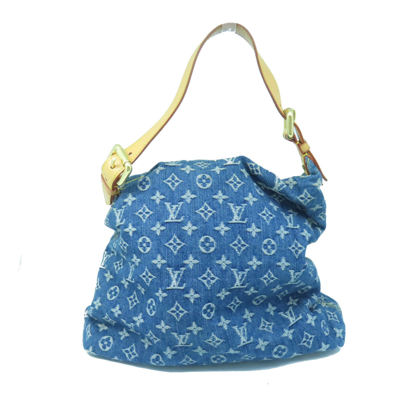 LOUIS VUITTON Monogram Denim Baggy GM gold buckle shoulder bag blue
