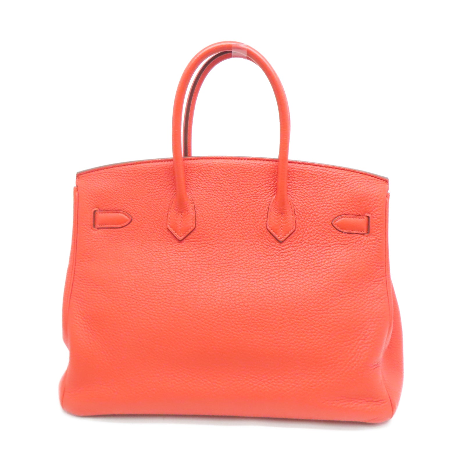 HERMES Togo Leather Birkin 35 Silver Buckle Hand Bag Fire Orange