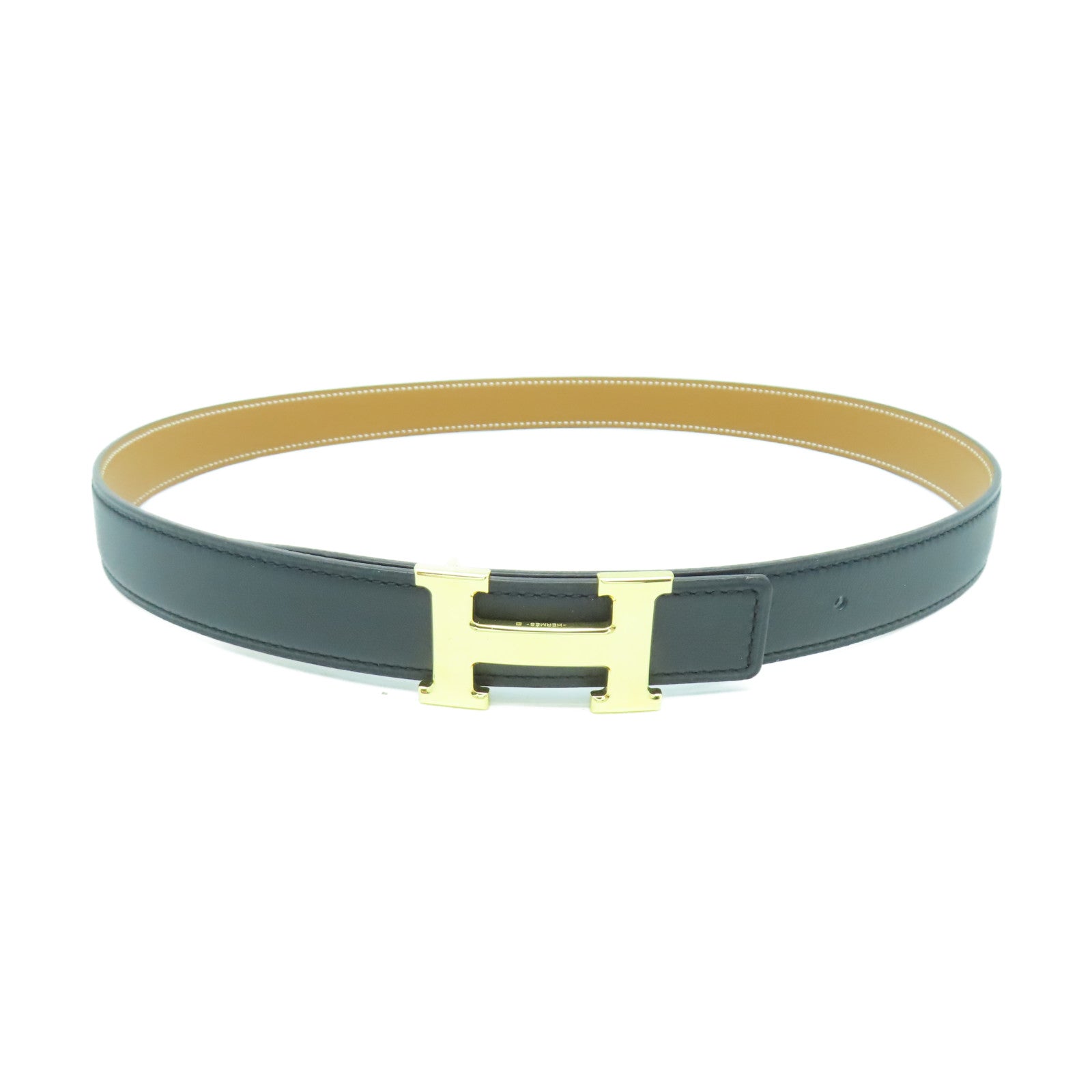HERMES Swift皮革/Epsom皮革Belt 80cm金扣皮帶黑色