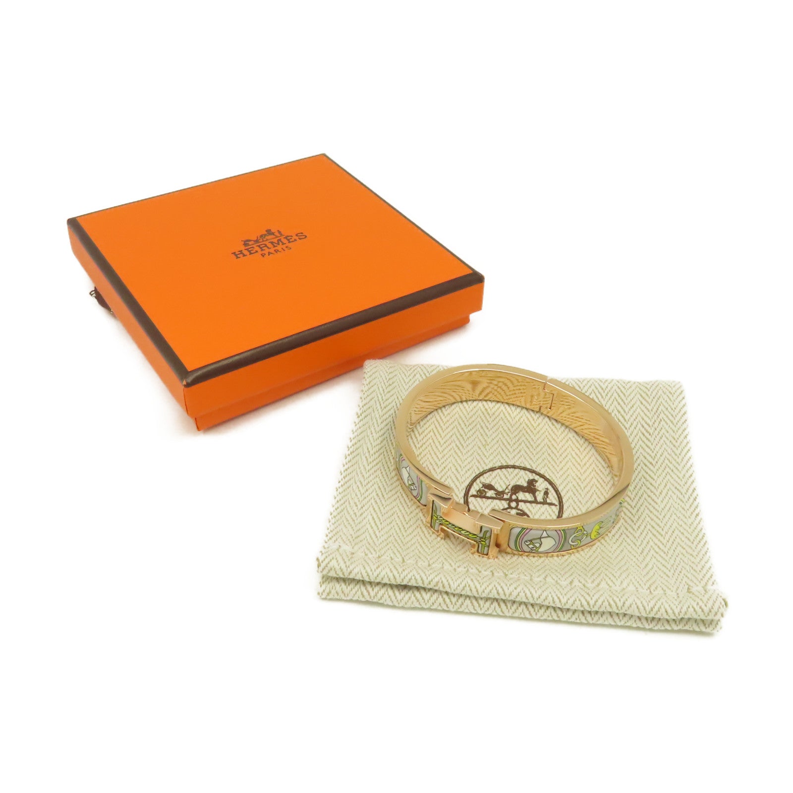 HERMES 金屬/陶瓷H Bangle金扣手鐲金色/灰色/彩色