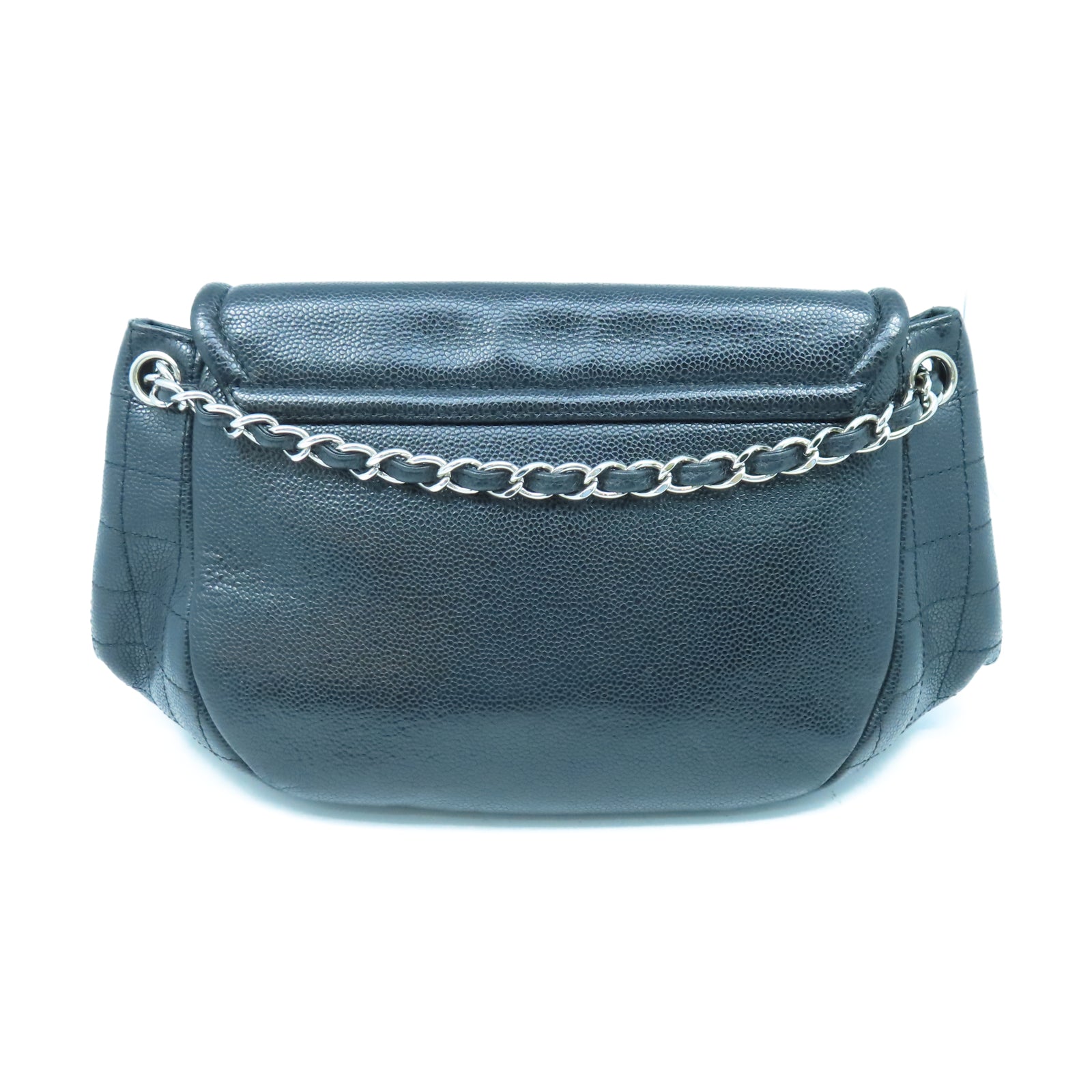 CHANEL 菱格牛皮皮革Shoulder Bag銀扣鏈帶肩背袋黑色