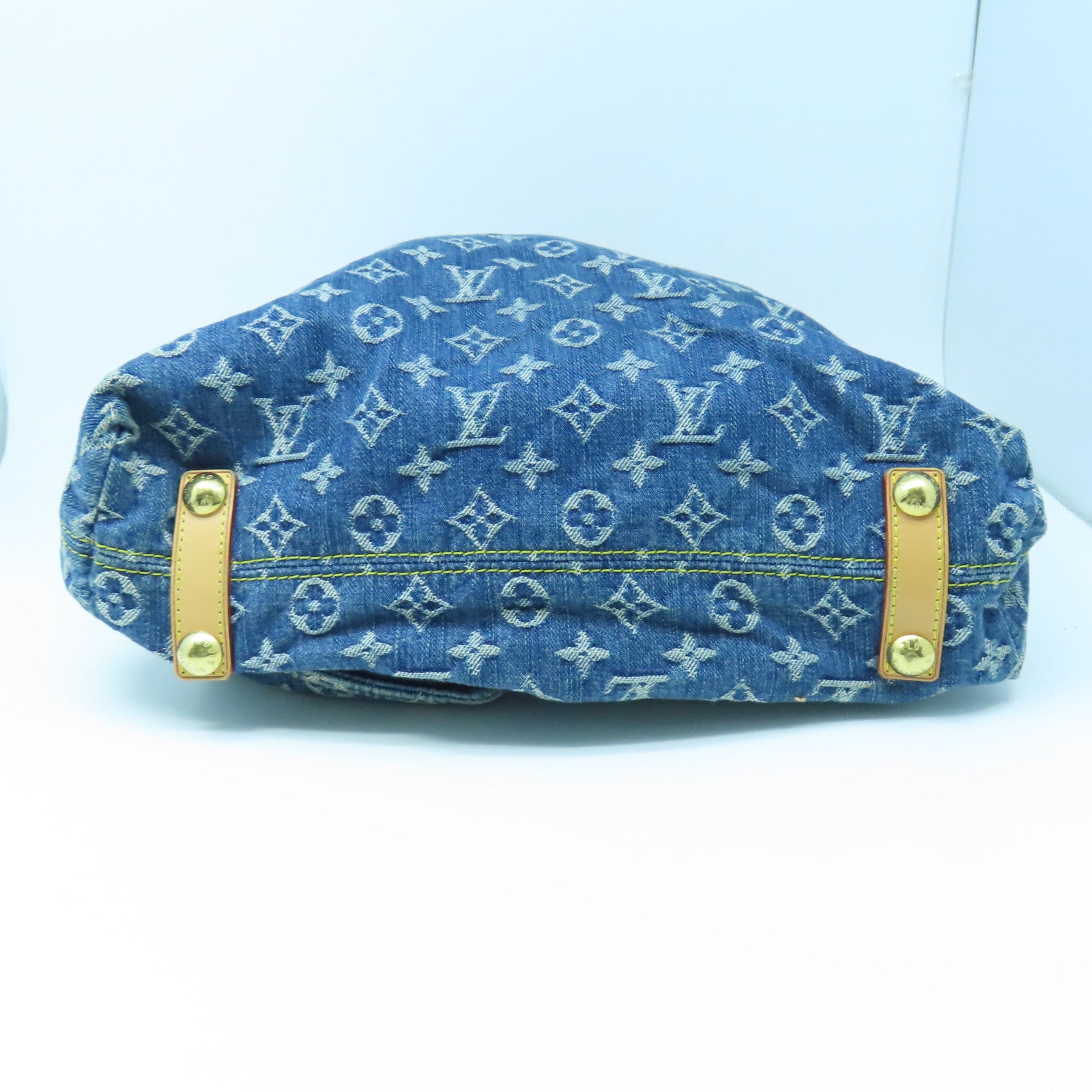 LOUIS VUITTON Monogram Denim Baggy GM gold buckle shoulder bag blue
