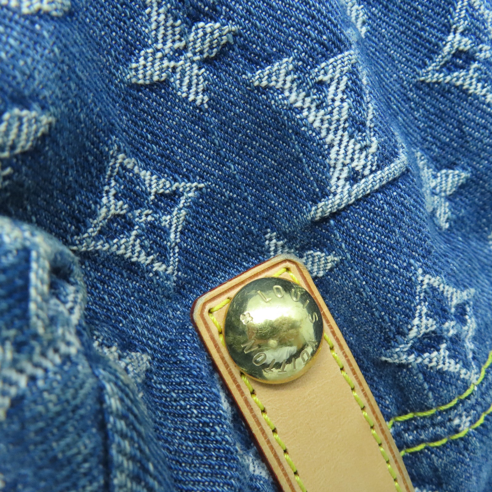 LOUIS VUITTON Monogram Denim Baggy GM gold buckle shoulder bag blue