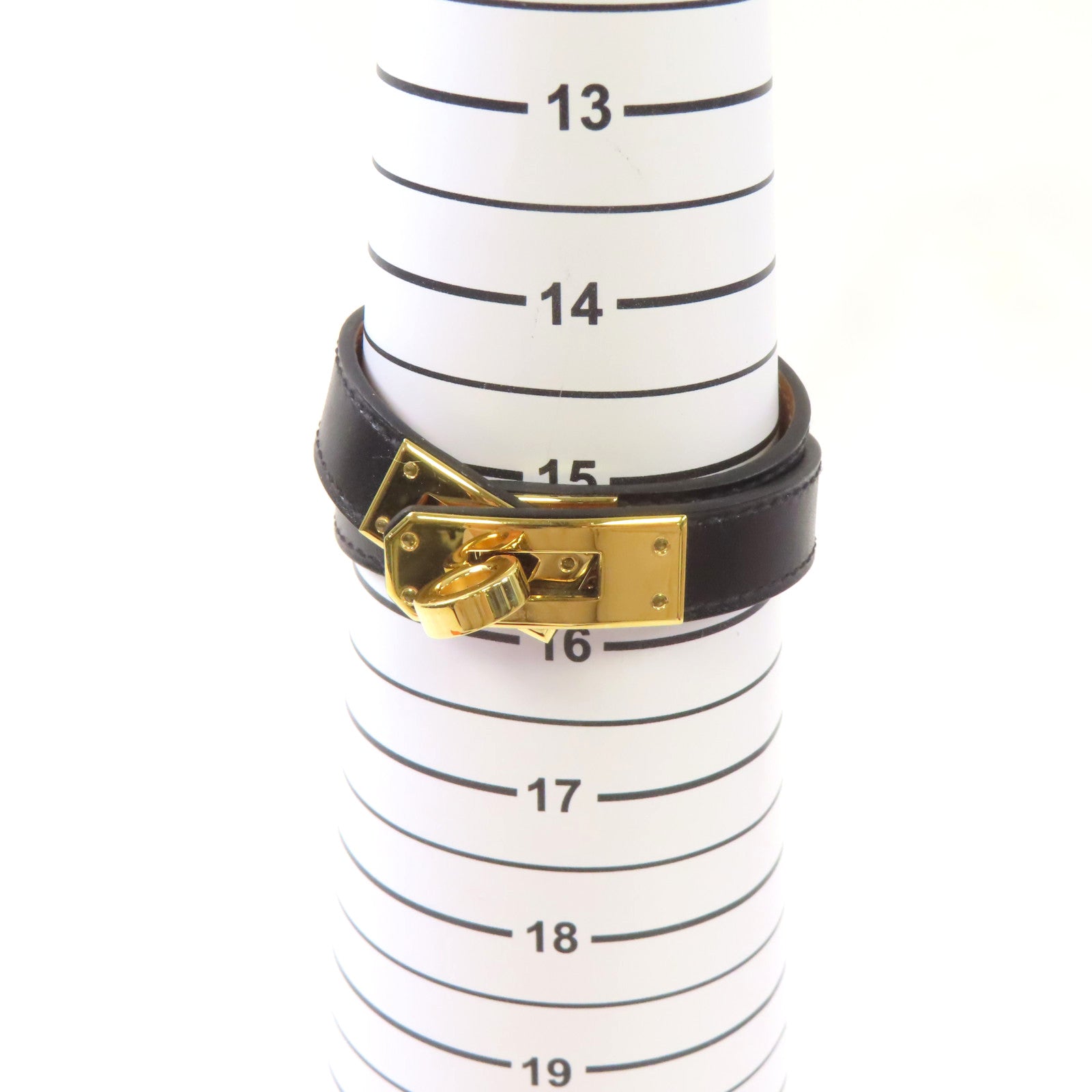 HERMES Box Calf皮革Kelly Double Tour S Bracelet金扣手鏈黑色/金色