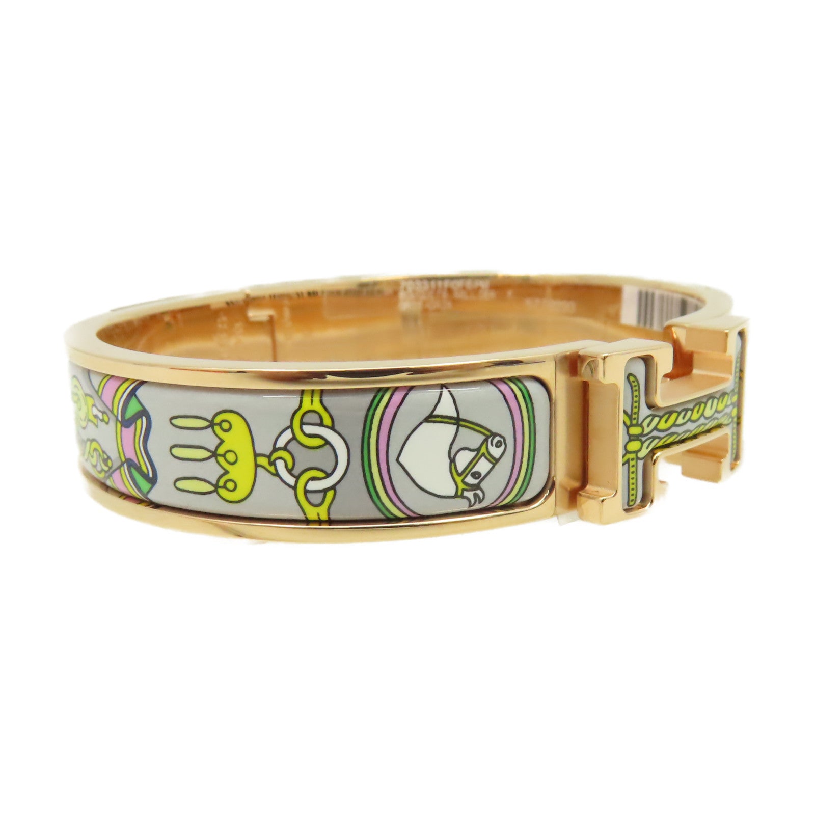 HERMES 金屬/陶瓷H Bangle金扣手鐲金色/灰色/彩色