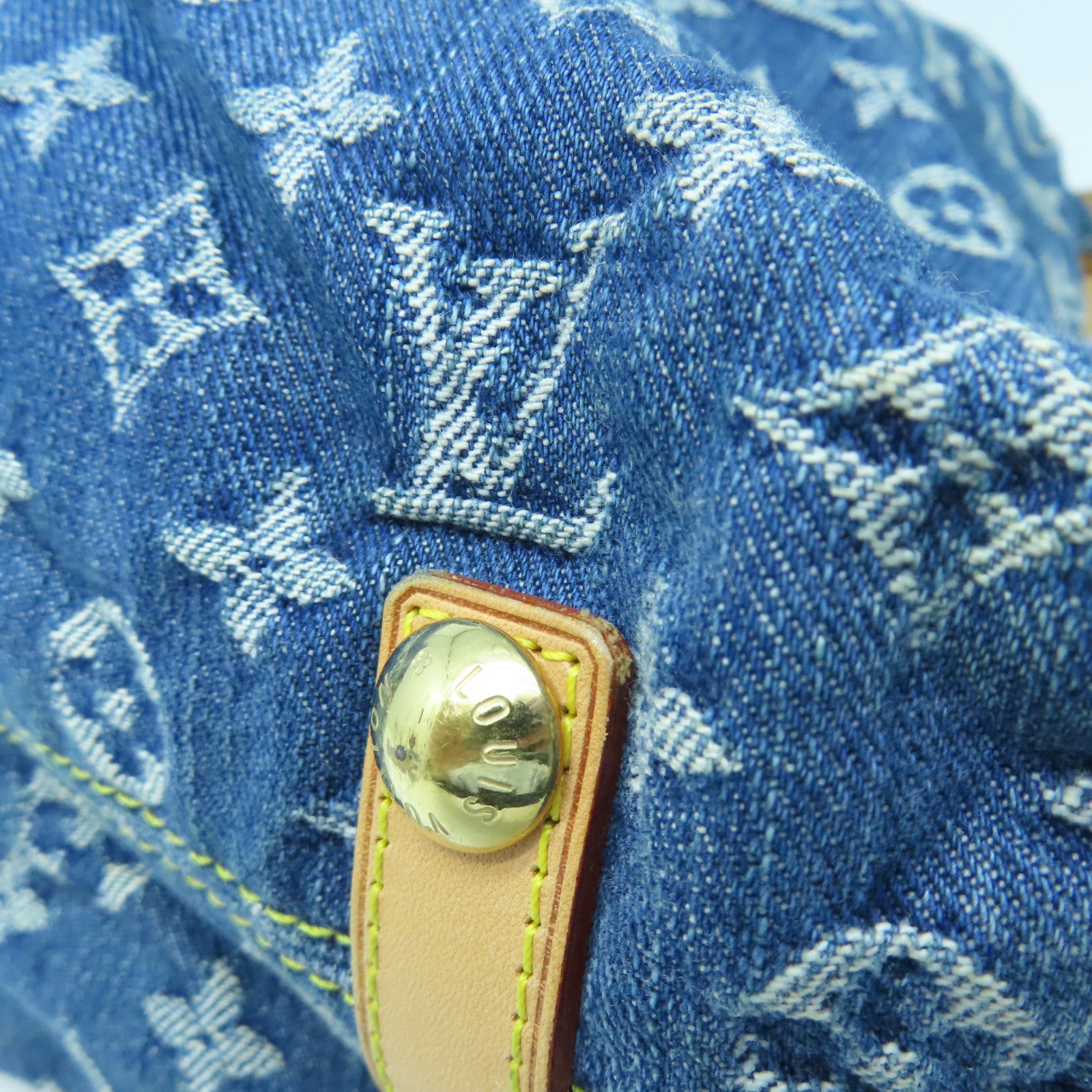 LOUIS VUITTON Monogram Denim Baggy GM gold buckle shoulder bag blue