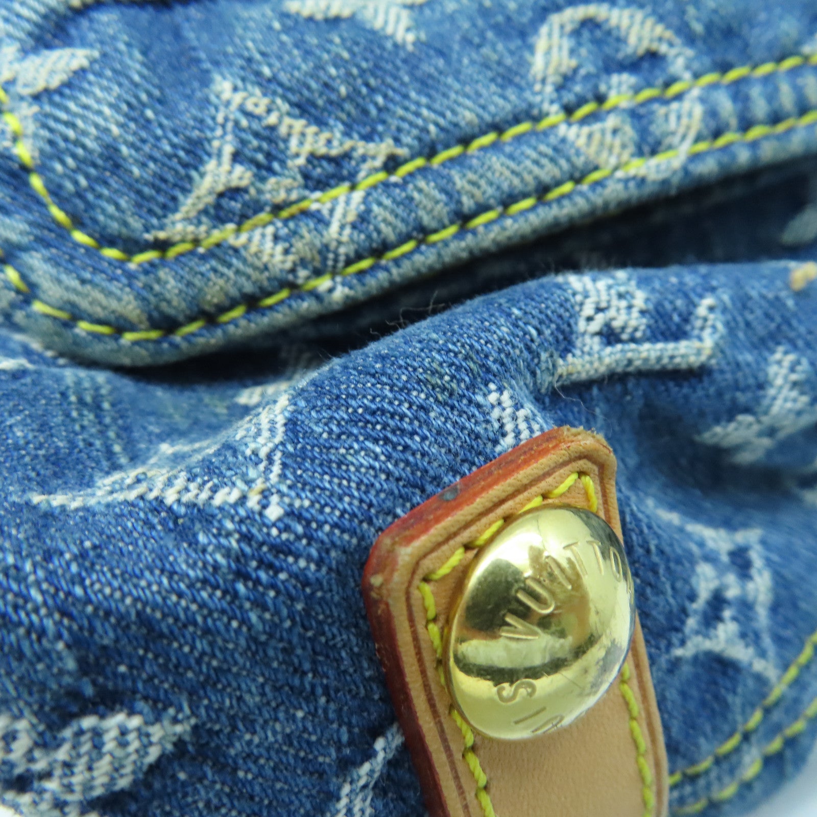 LOUIS VUITTON Monogram Denim Baggy GM gold buckle shoulder bag blue