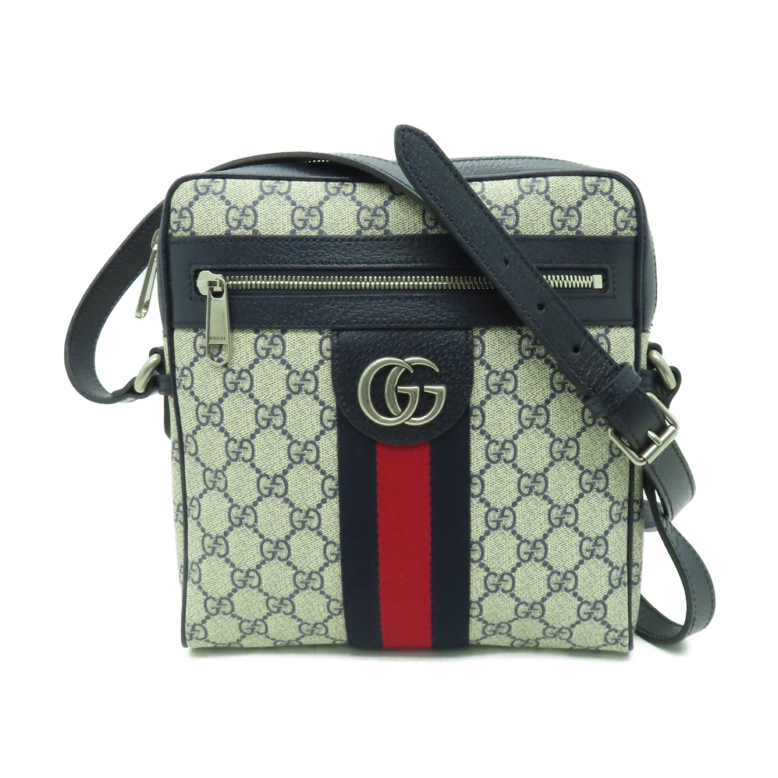 GUCCI 塗層帆布Ophidia GG Small Messenger銀扣肩背袋米色/藍色