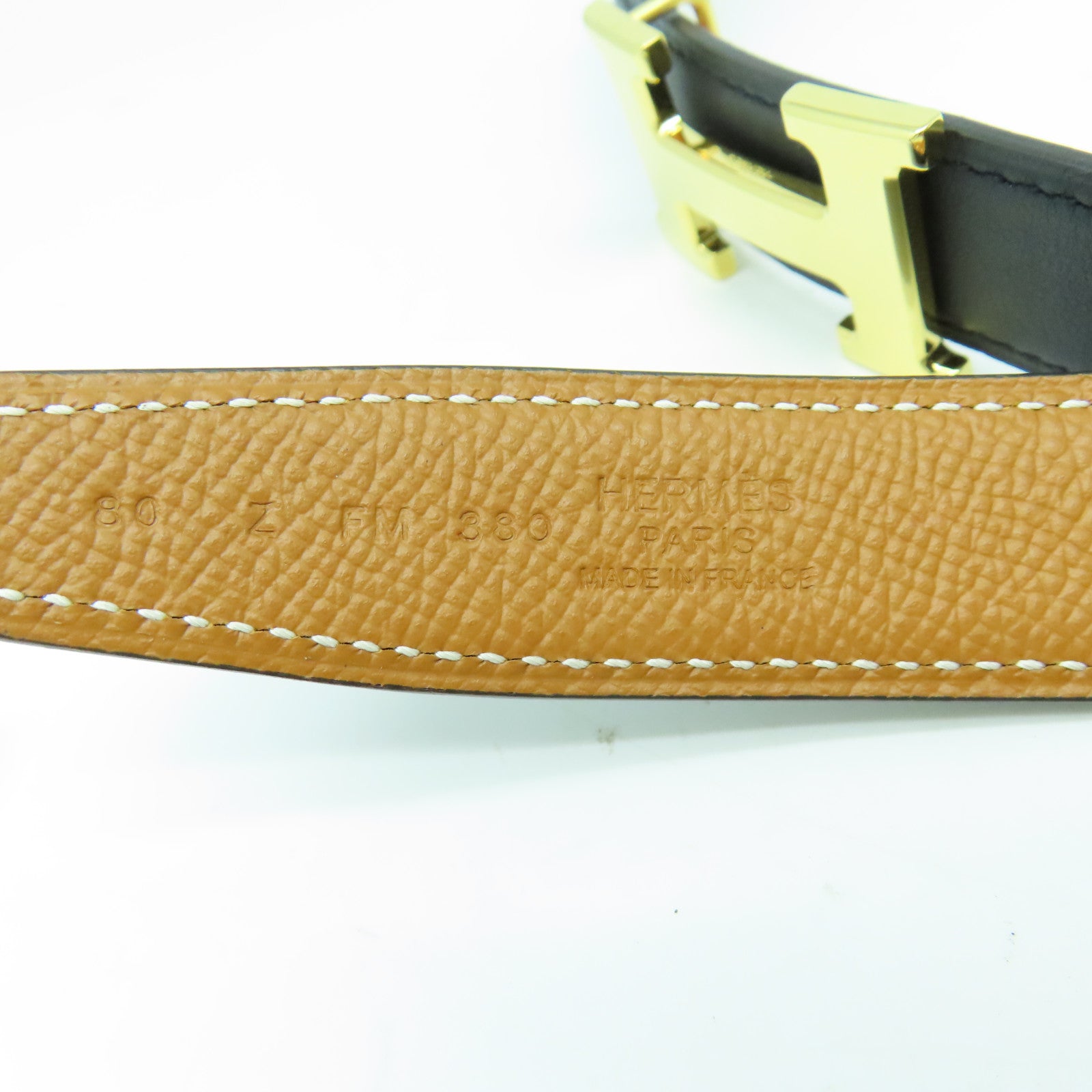 HERMES Swift皮革/Epsom皮革Belt 80cm金扣皮帶黑色