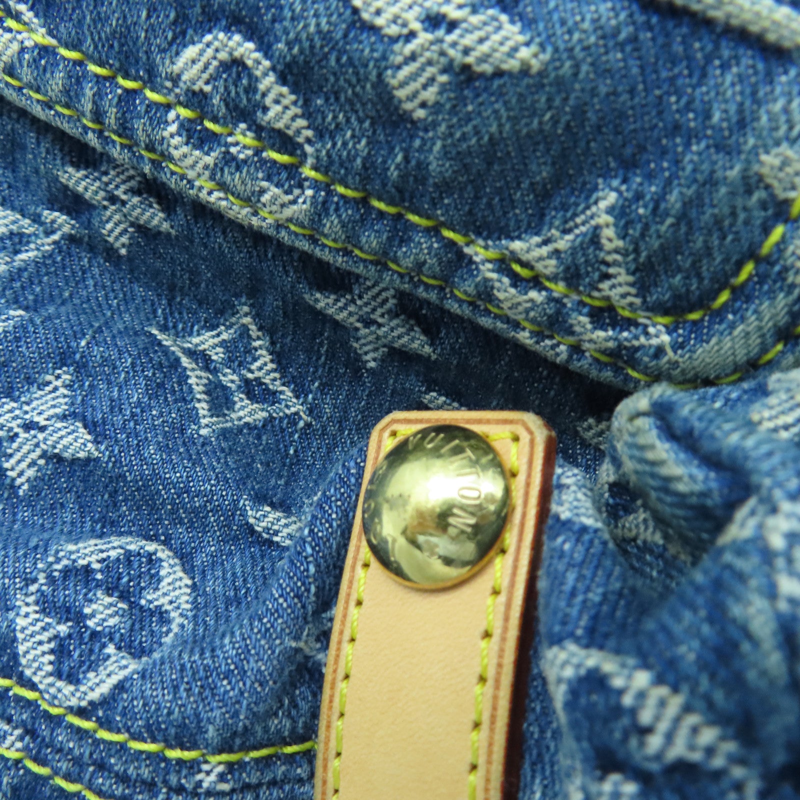 LOUIS VUITTON Monogram Denim Baggy GM gold buckle shoulder bag blue
