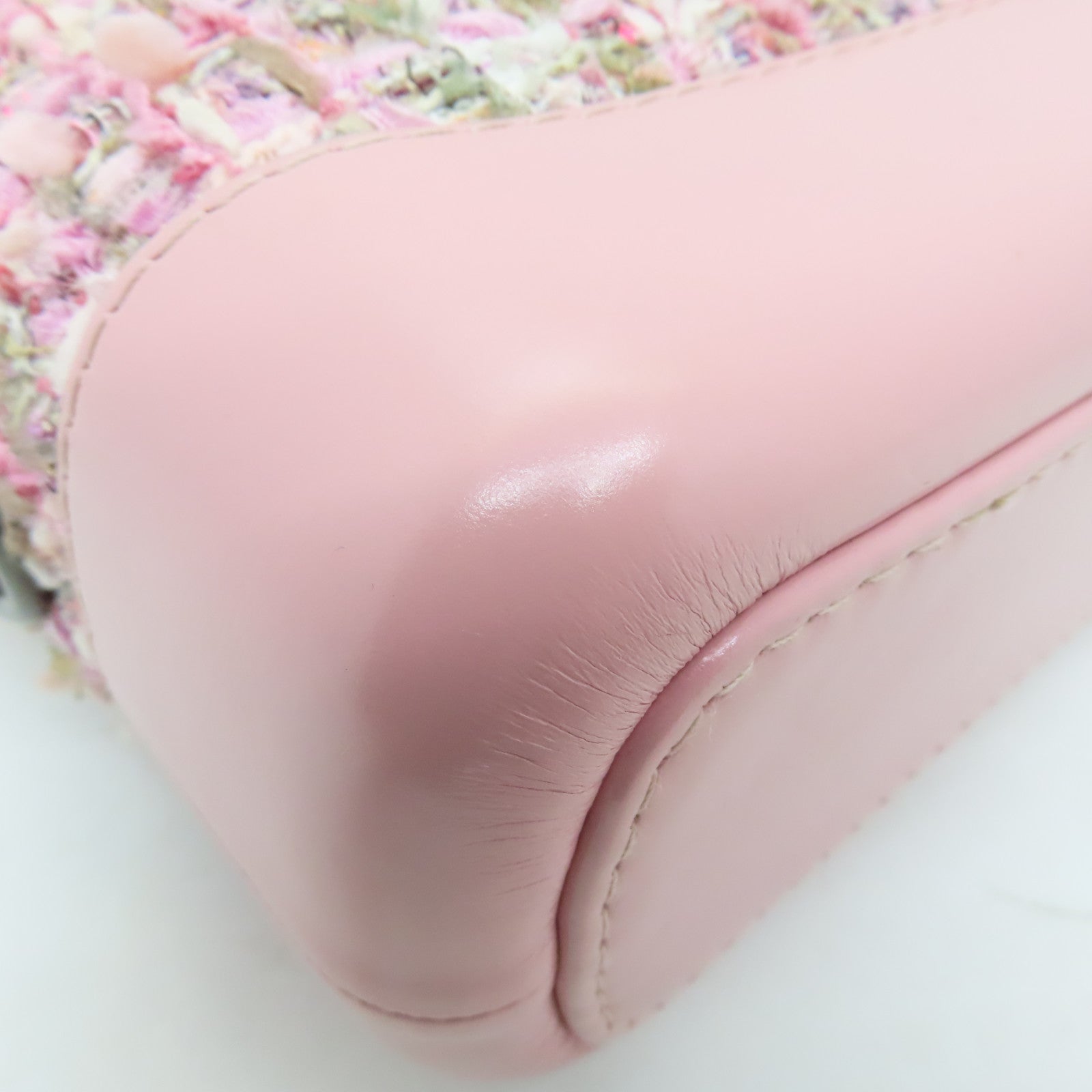 CHANEL 斜紋軟呢/牛皮皮革Small Gabrielle金扣/銀扣鏈帶肩背袋粉紅色