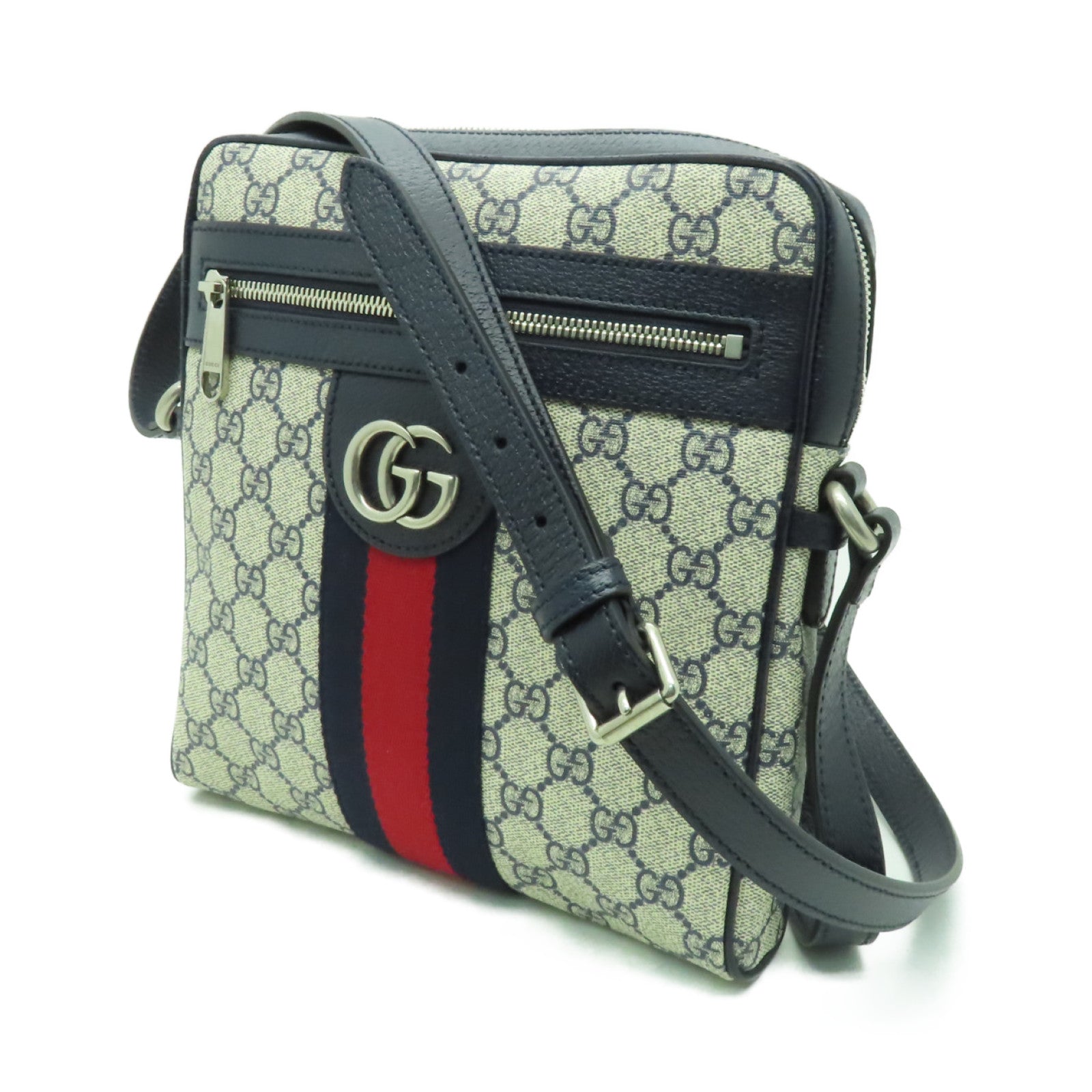 GUCCI 塗層帆布Ophidia GG Small Messenger銀扣肩背袋米色/藍色