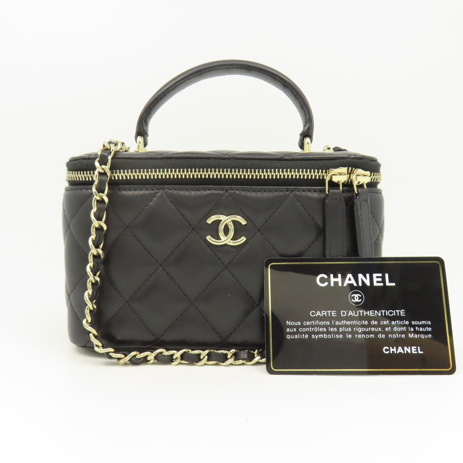 CHANEL 菱格羊皮皮革Chain Shoulder鏈帶肩背袋黑色