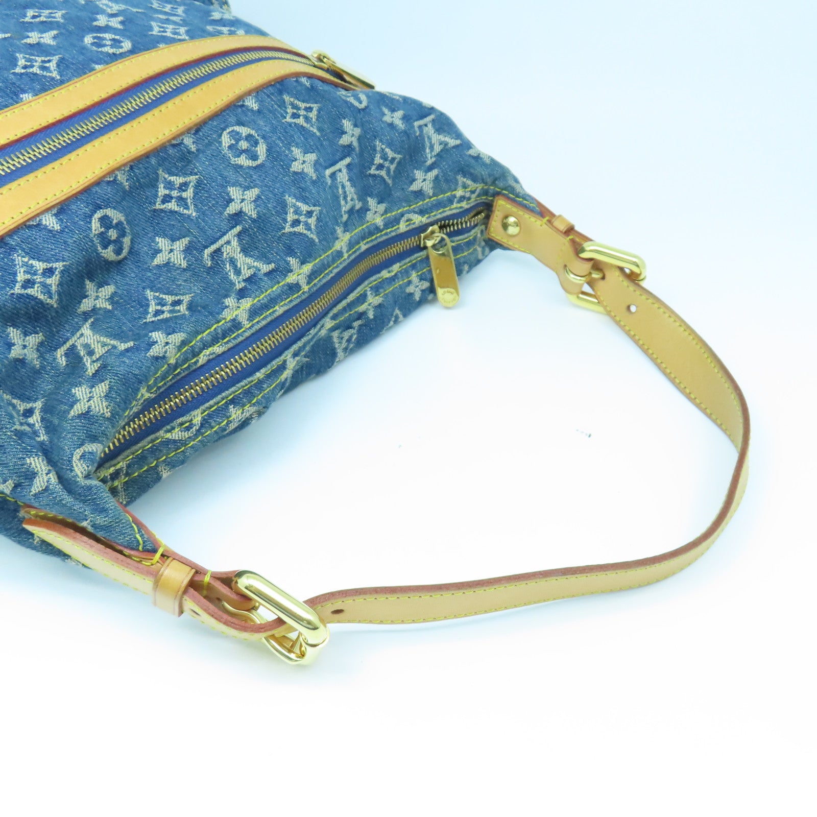 LOUIS VUITTON Monogram Denim Baggy GM gold buckle shoulder bag blue