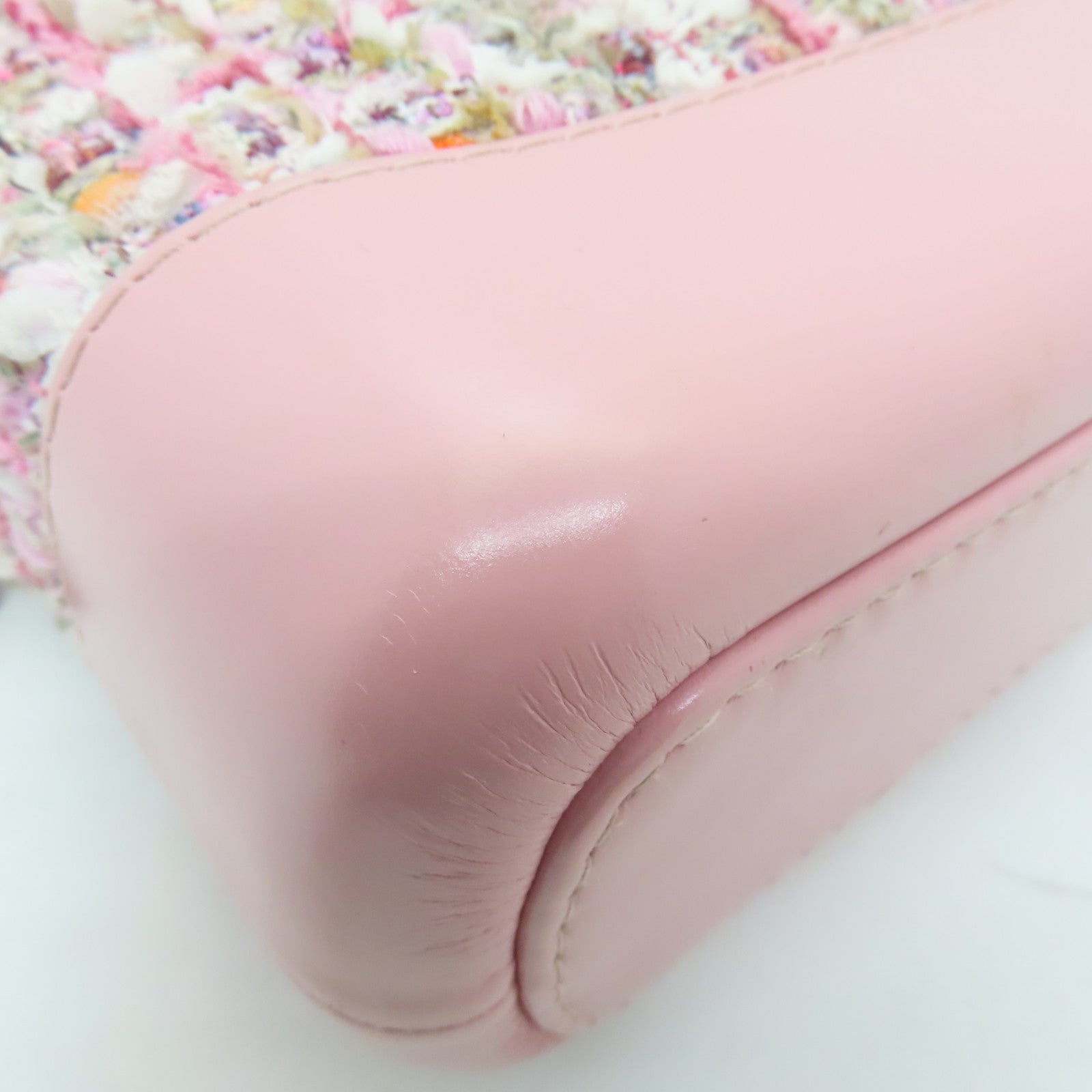CHANEL 斜紋軟呢/牛皮皮革Small Gabrielle金扣/銀扣鏈帶肩背袋粉紅色