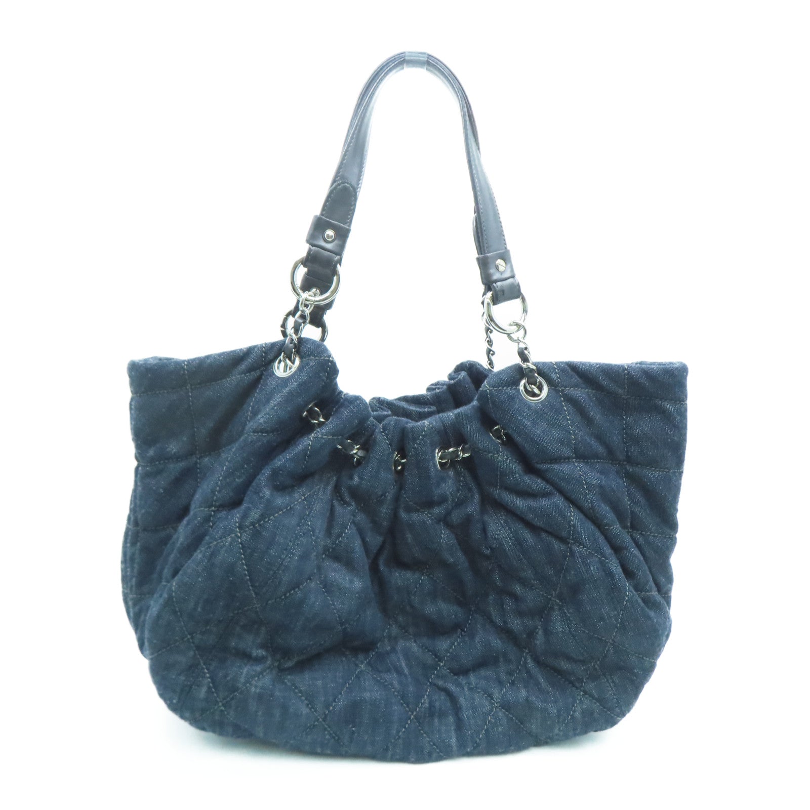 CHANEL 菱格牛仔布Shoulder Bag银扣肩背袋蓝色