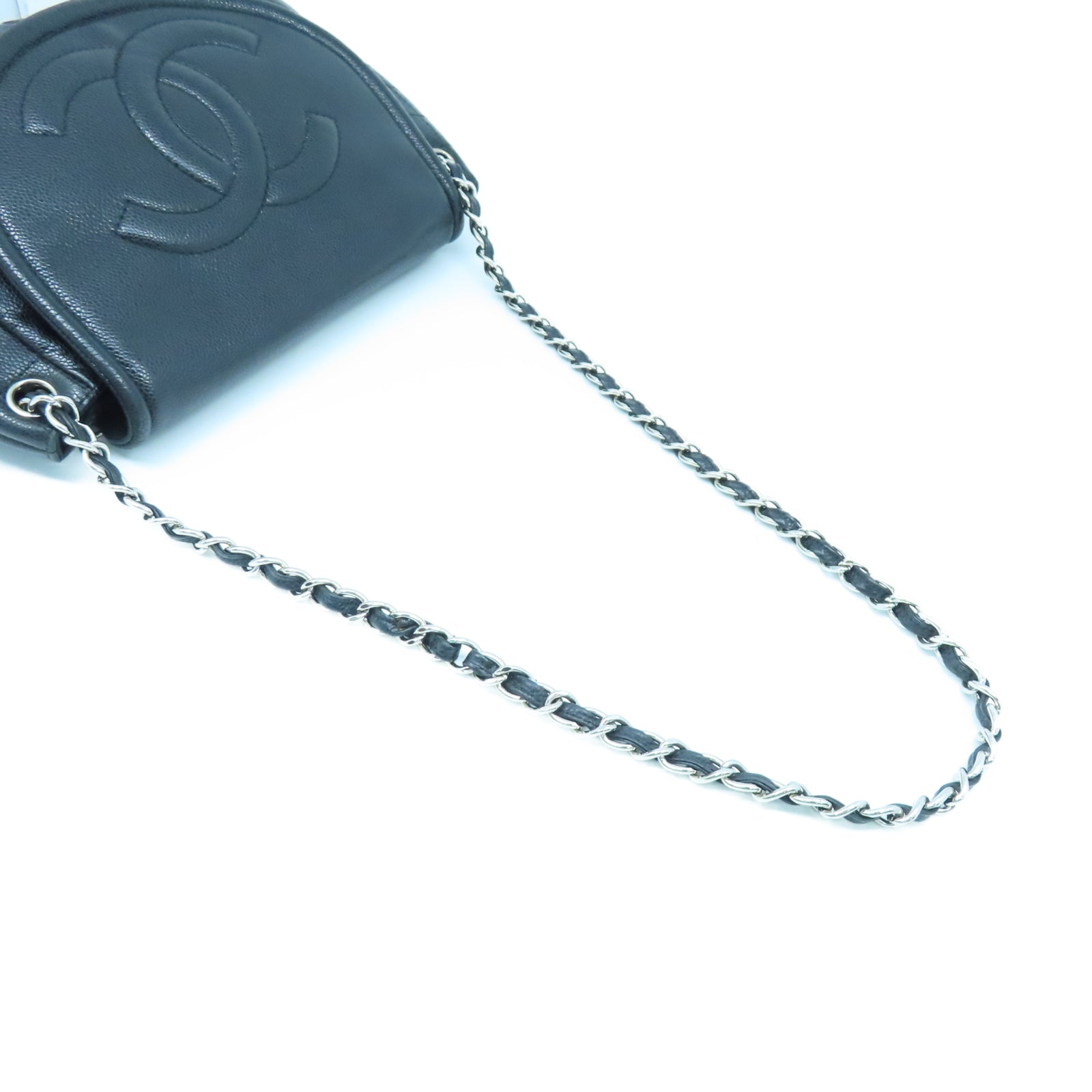 CHANEL 菱格牛皮皮革Shoulder Bag銀扣鏈帶肩背袋黑色