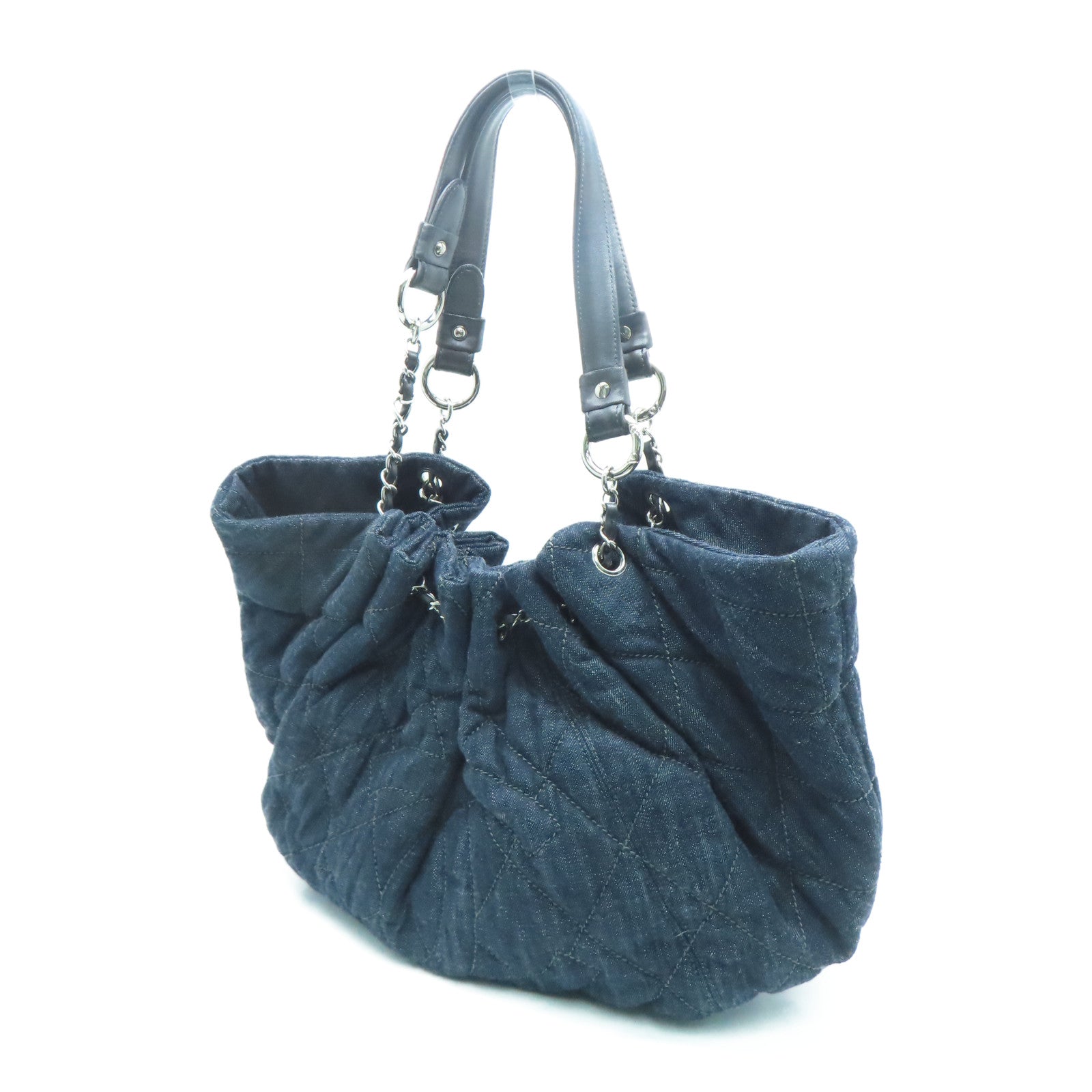 CHANEL 菱格牛仔布Shoulder Bag银扣肩背袋蓝色