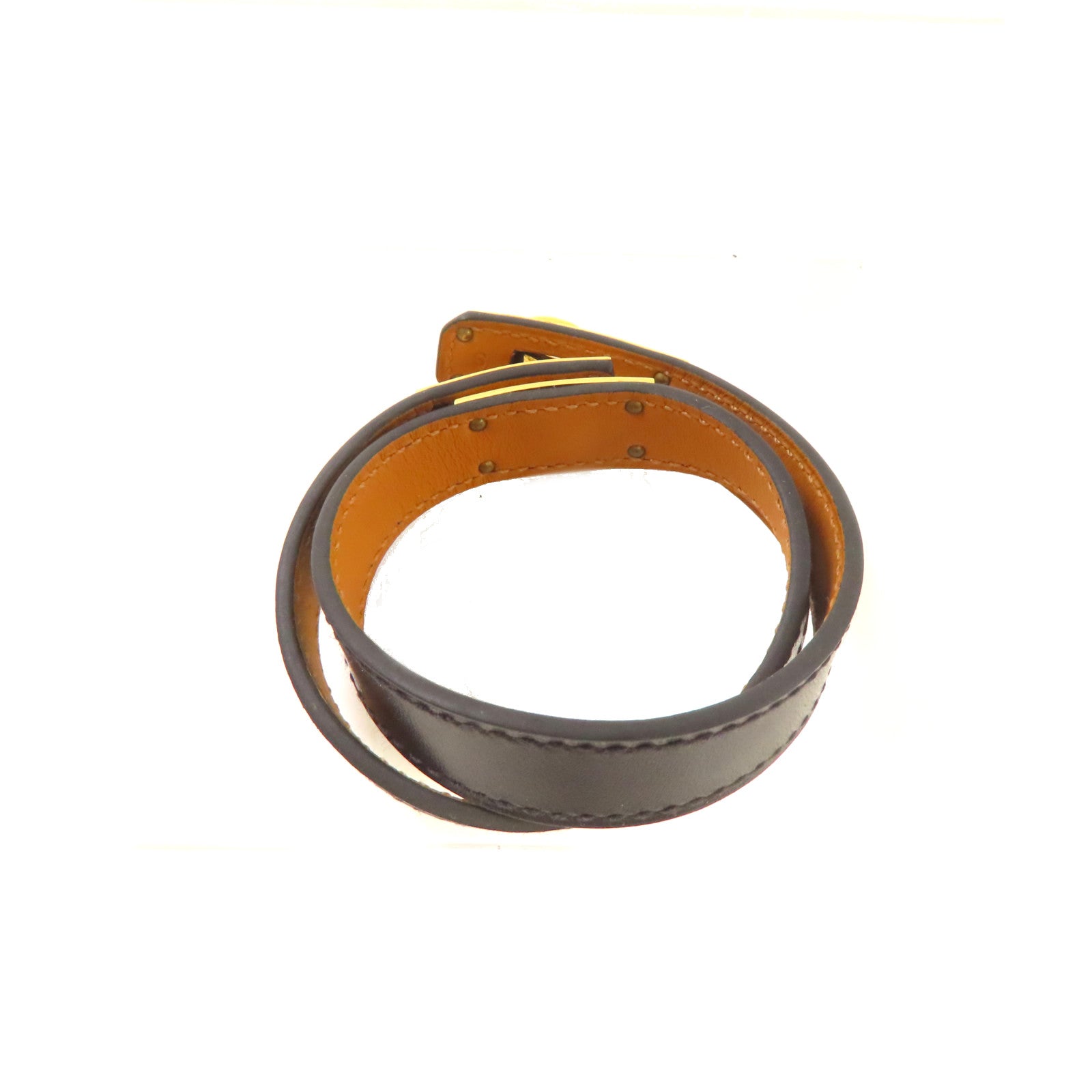 HERMES Box Calf皮革Kelly Double Tour S Bracelet金扣手鏈黑色/金色
