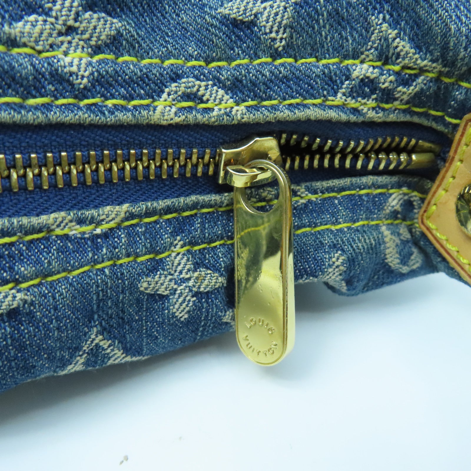 LOUIS VUITTON Monogram Denim Baggy GM gold buckle shoulder bag blue
