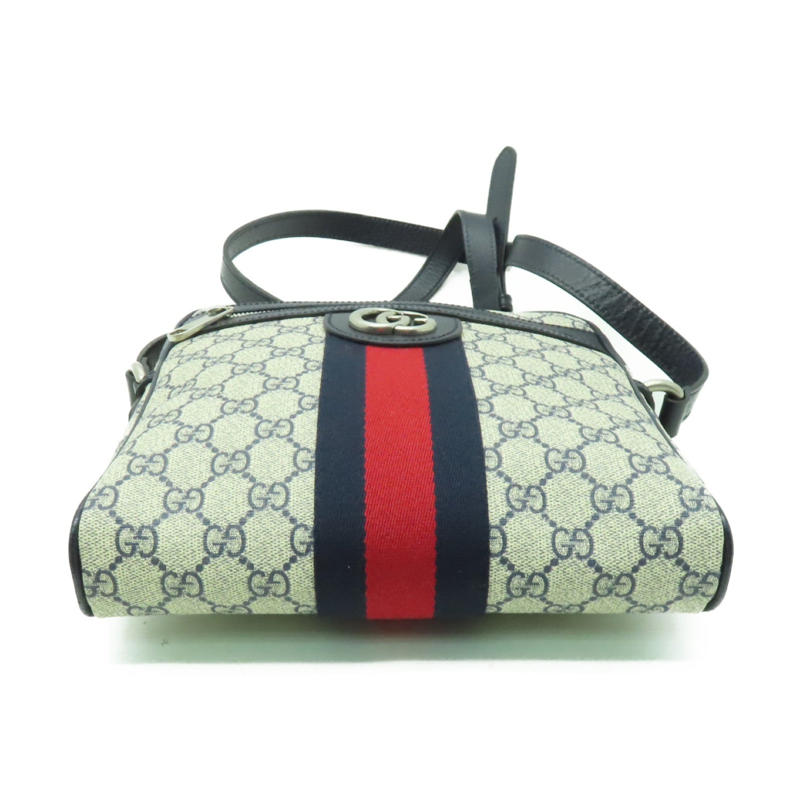GUCCI 塗層帆布Ophidia GG Small Messenger銀扣肩背袋米色/藍色
