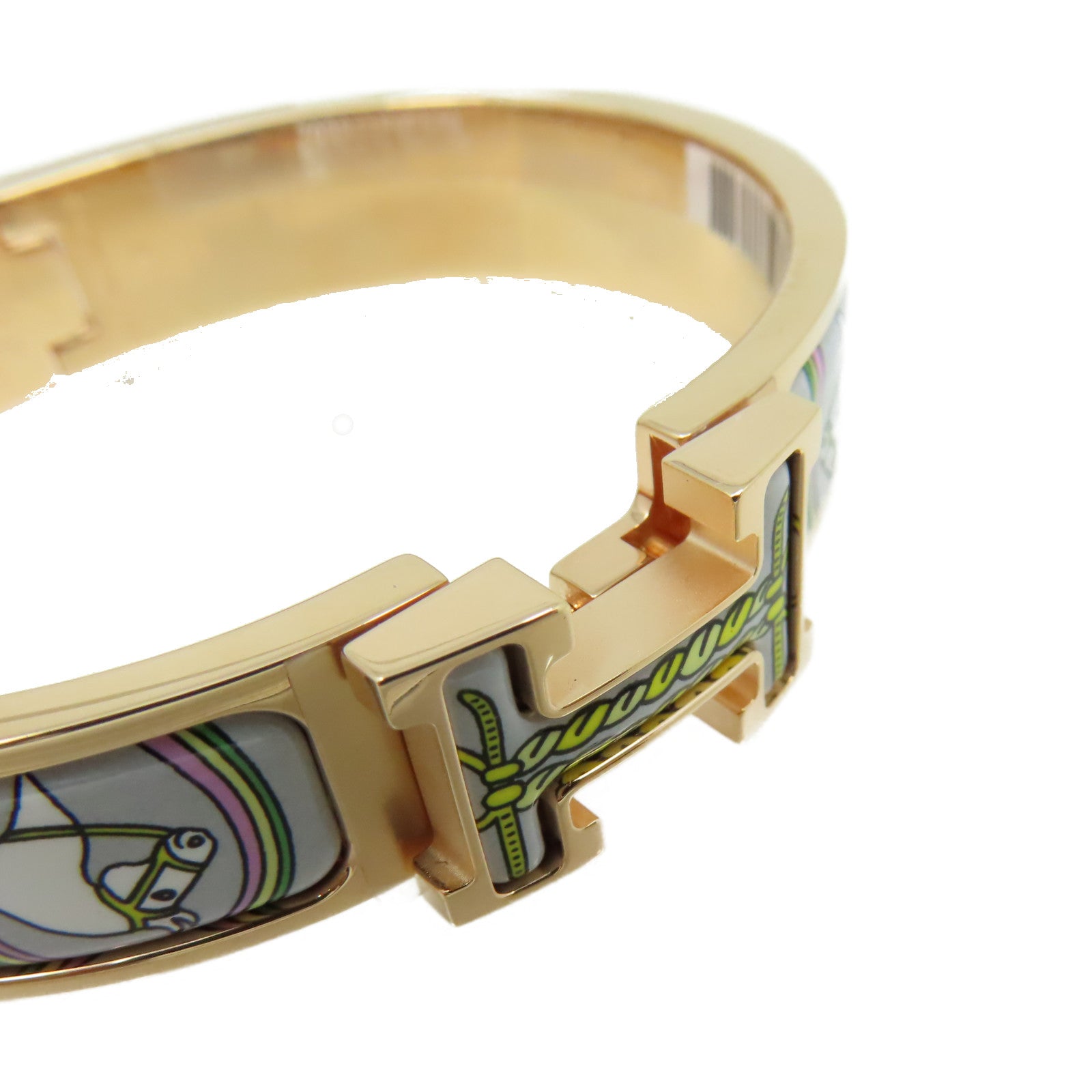 HERMES 金屬/陶瓷H Bangle金扣手鐲金色/灰色/彩色