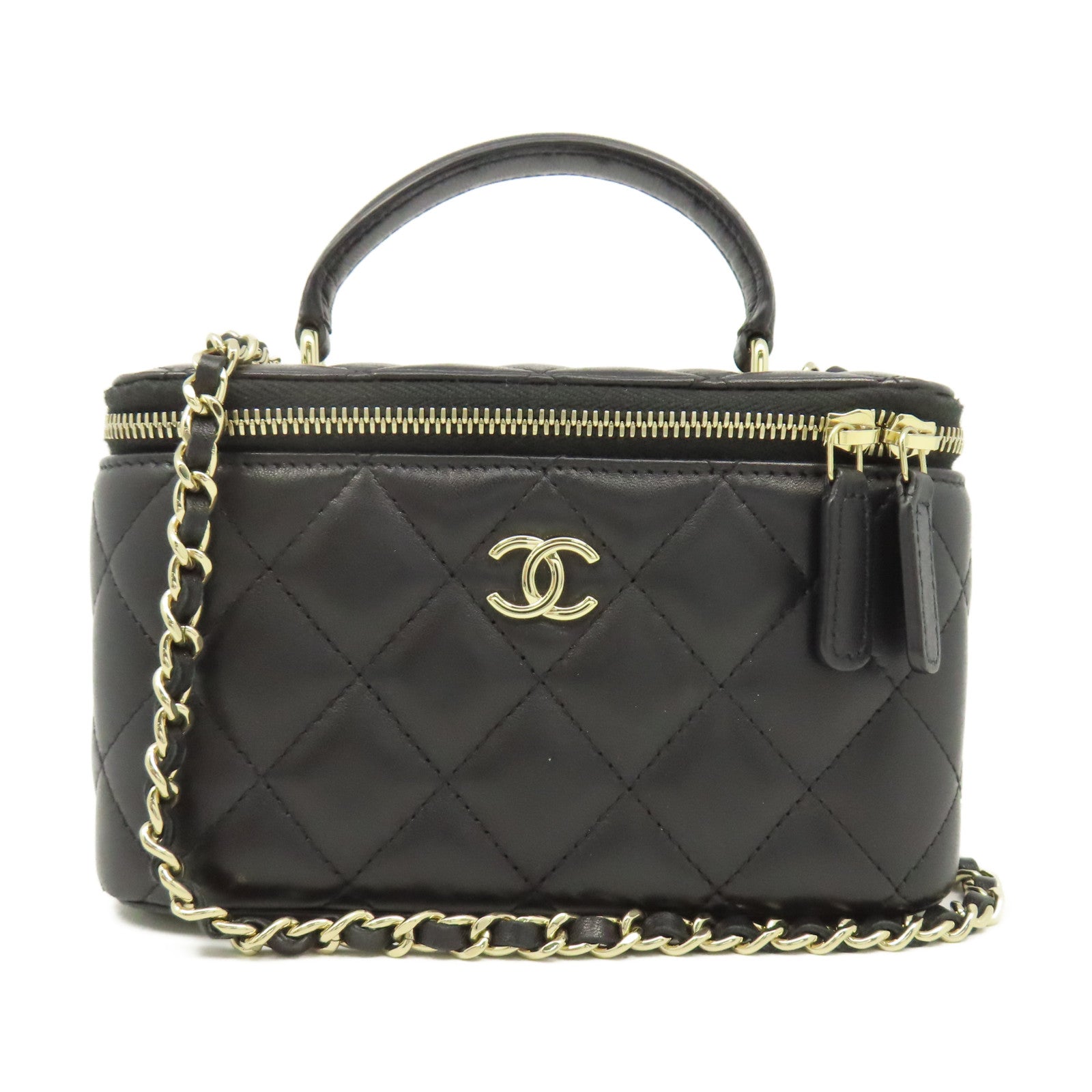 CHANEL 菱格羊皮皮革Chain Shoulder鏈帶肩背袋黑色