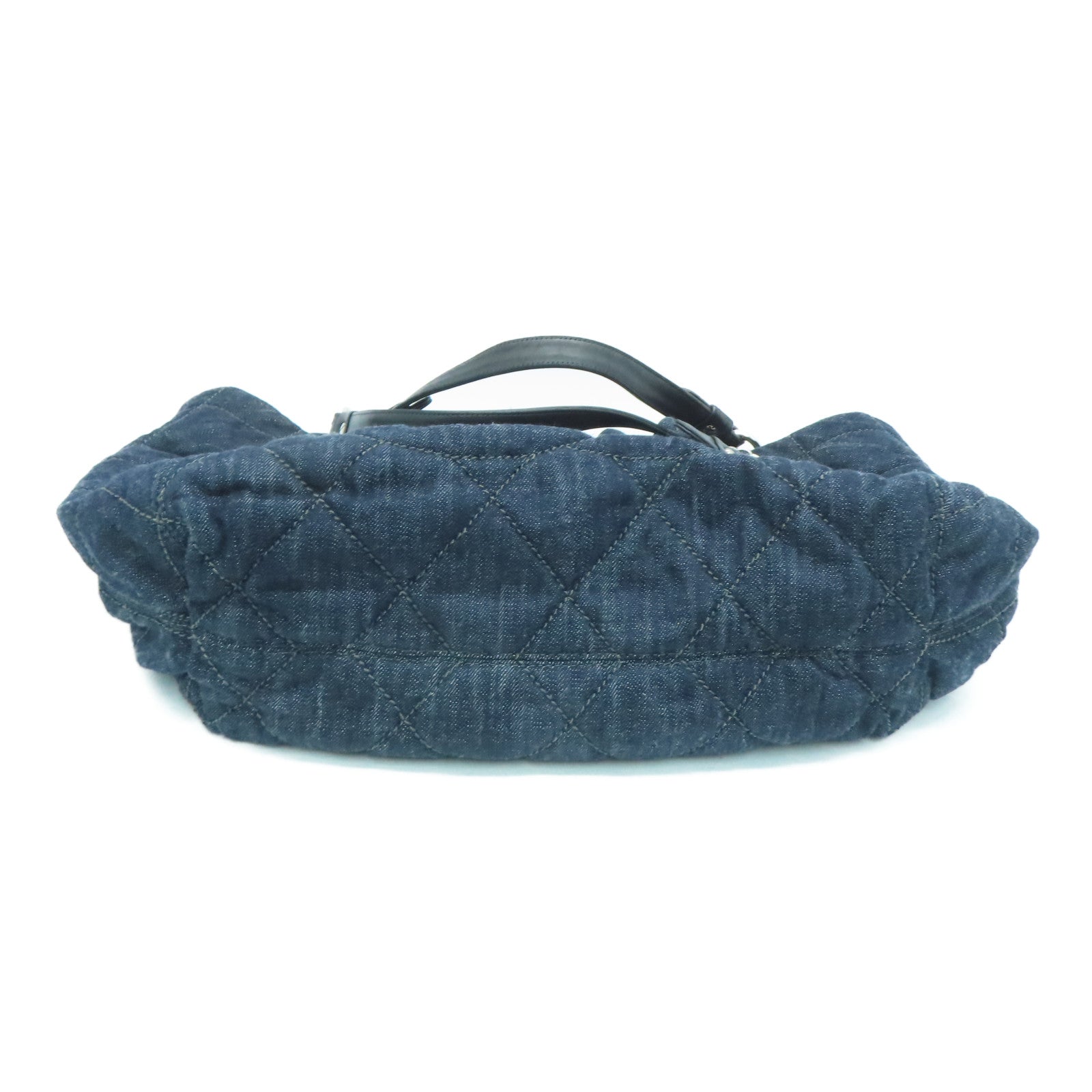 CHANEL 菱格牛仔布Shoulder Bag银扣肩背袋蓝色