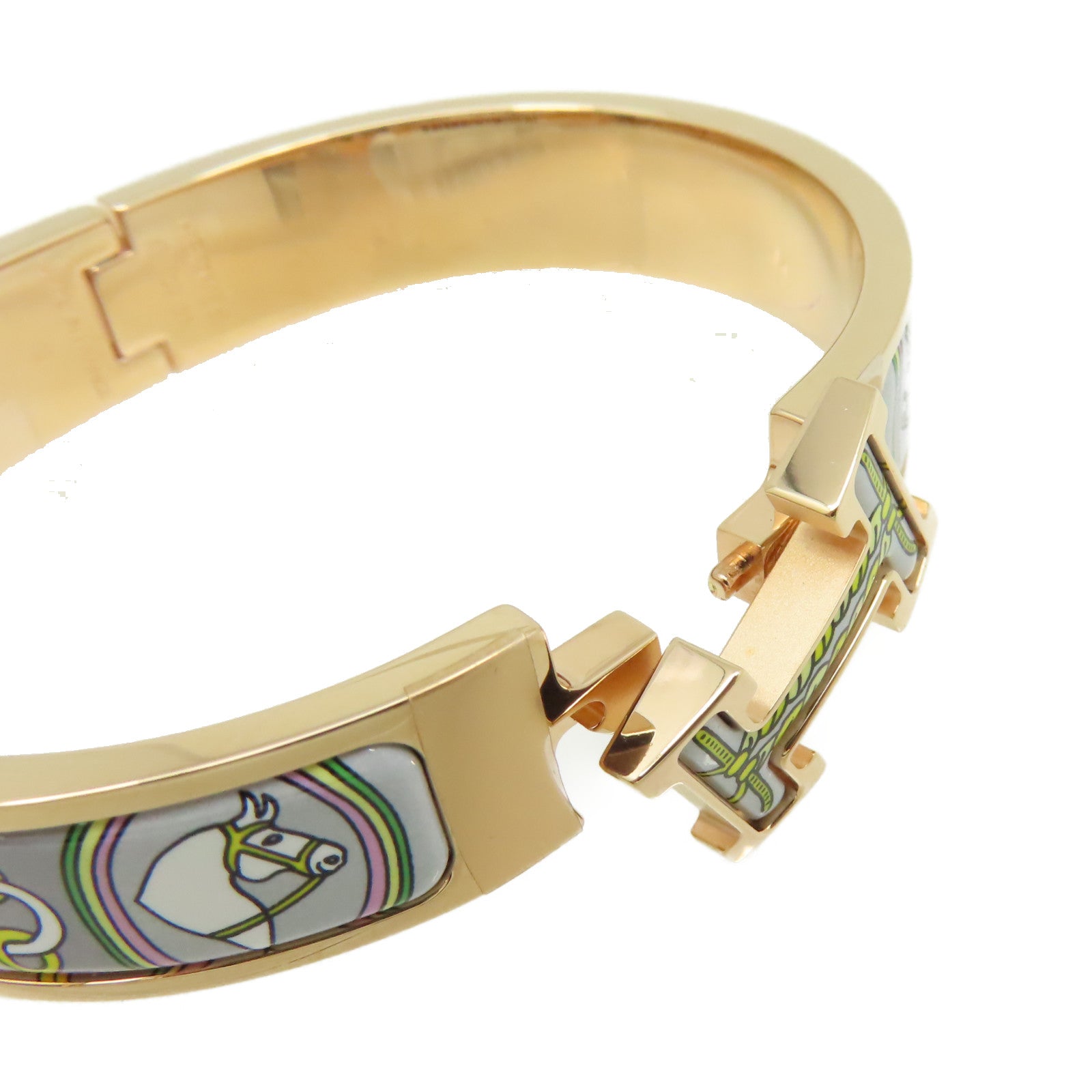 HERMES 金屬/陶瓷H Bangle金扣手鐲金色/灰色/彩色