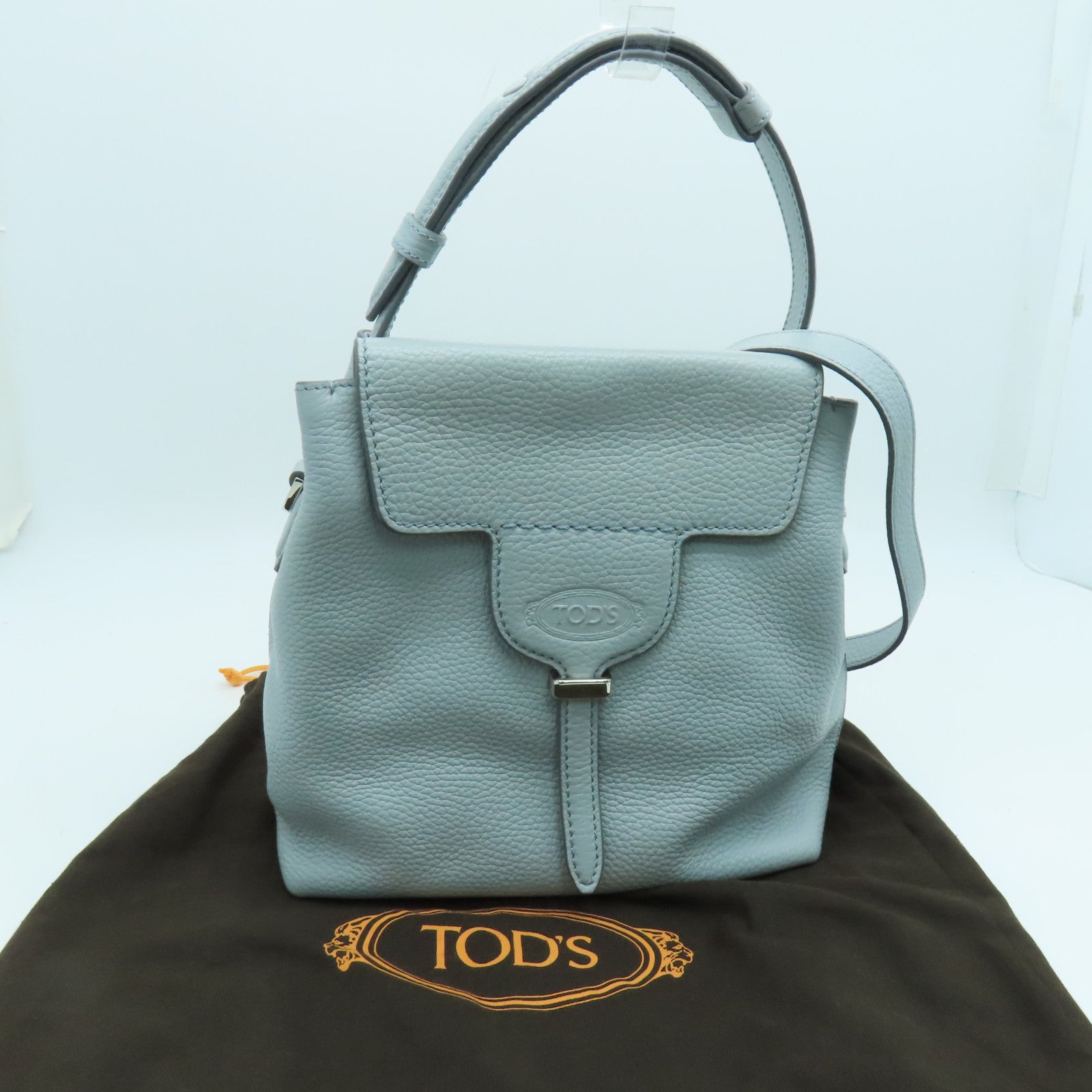 TOD’S 牛皮皮革2 Way Shoulder手挽肩背兩用袋銀扣淺灰色