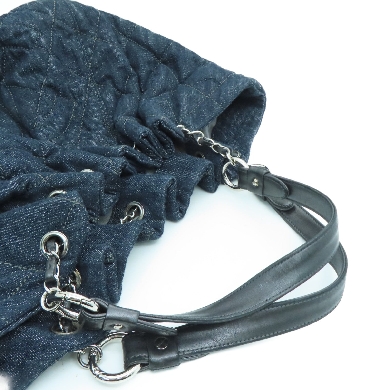 CHANEL 菱格牛仔布Shoulder Bag银扣肩背袋蓝色