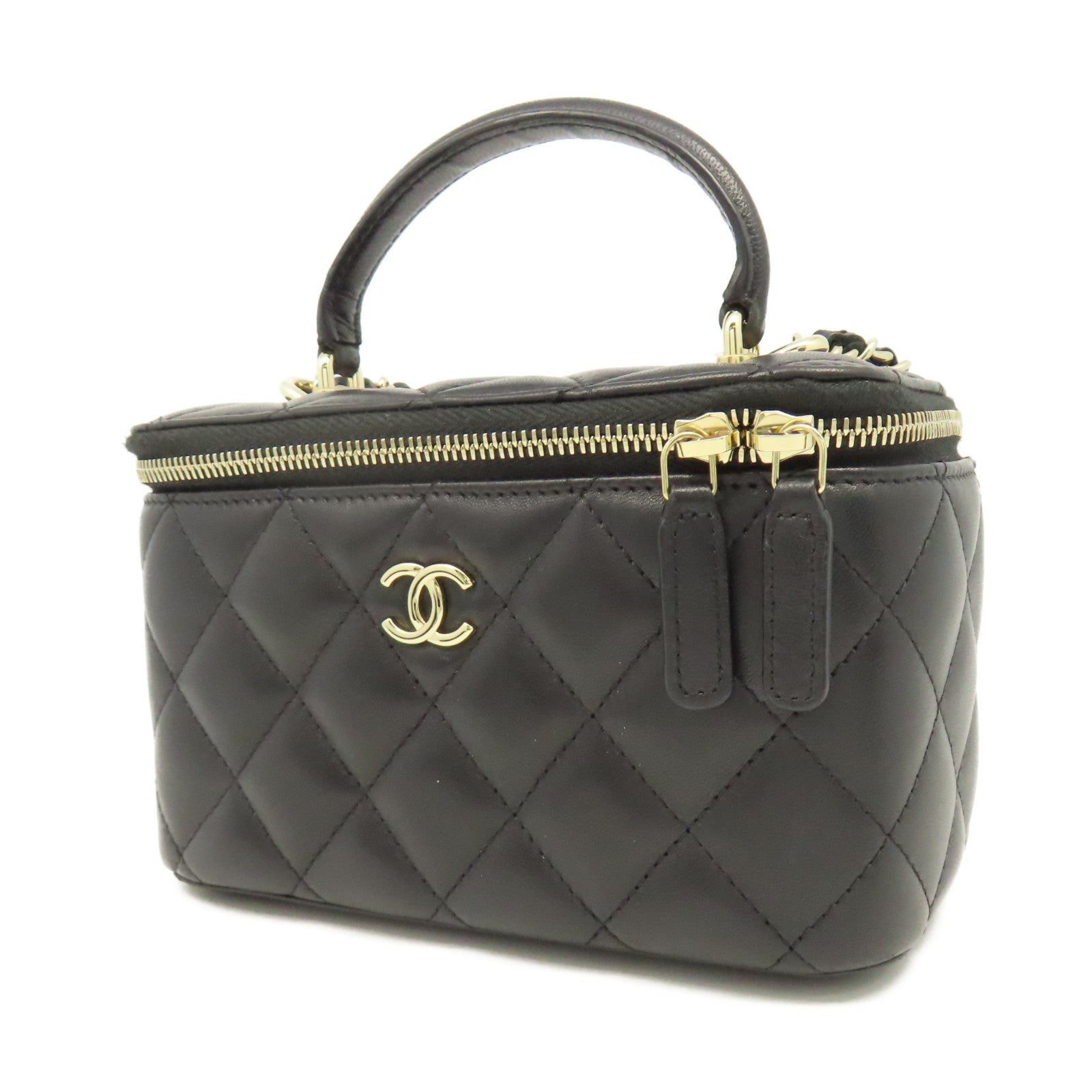 CHANEL 菱格羊皮皮革Chain Shoulder鏈帶肩背袋黑色
