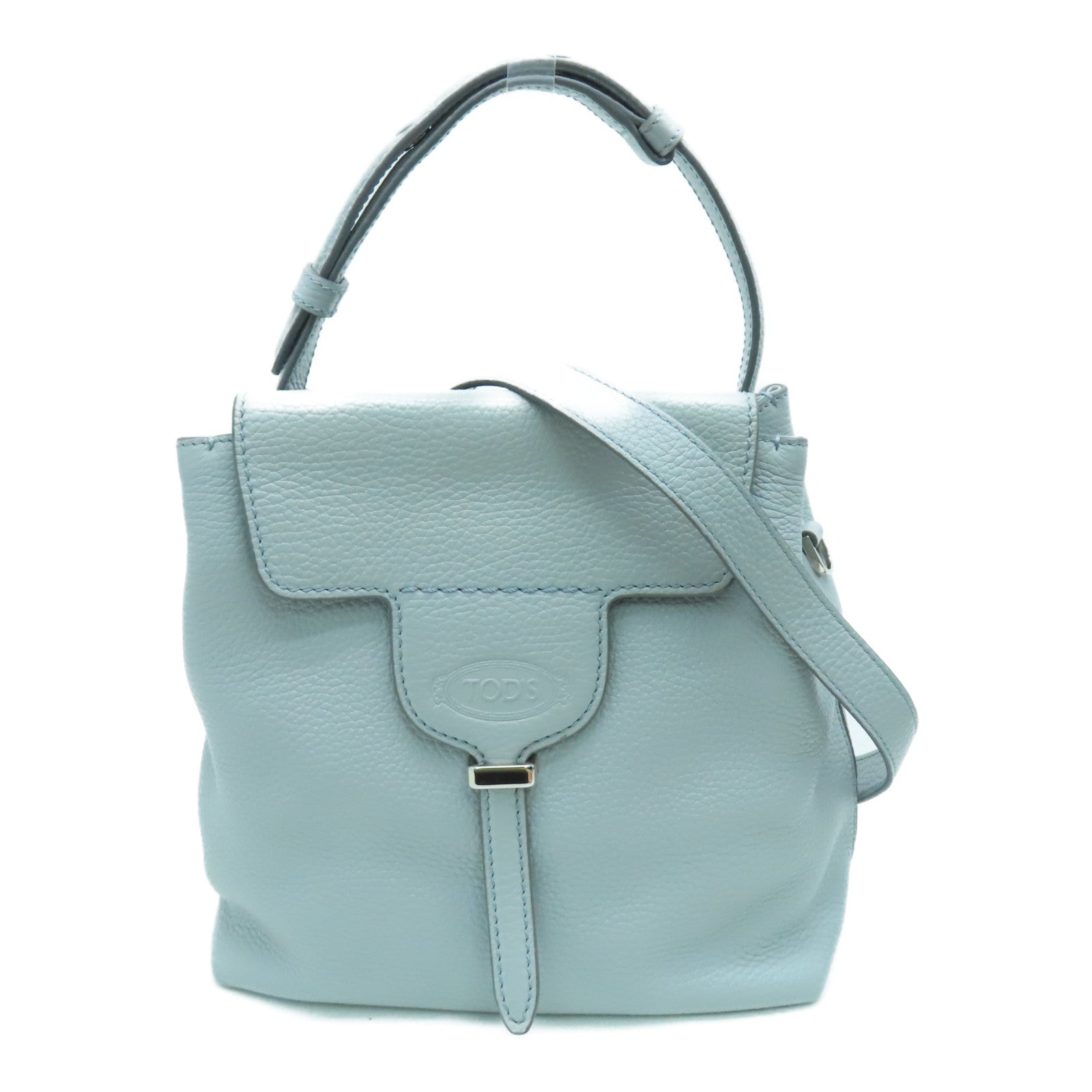 TOD’S 牛皮皮革2 Way Shoulder手挽肩背兩用袋銀扣淺灰色