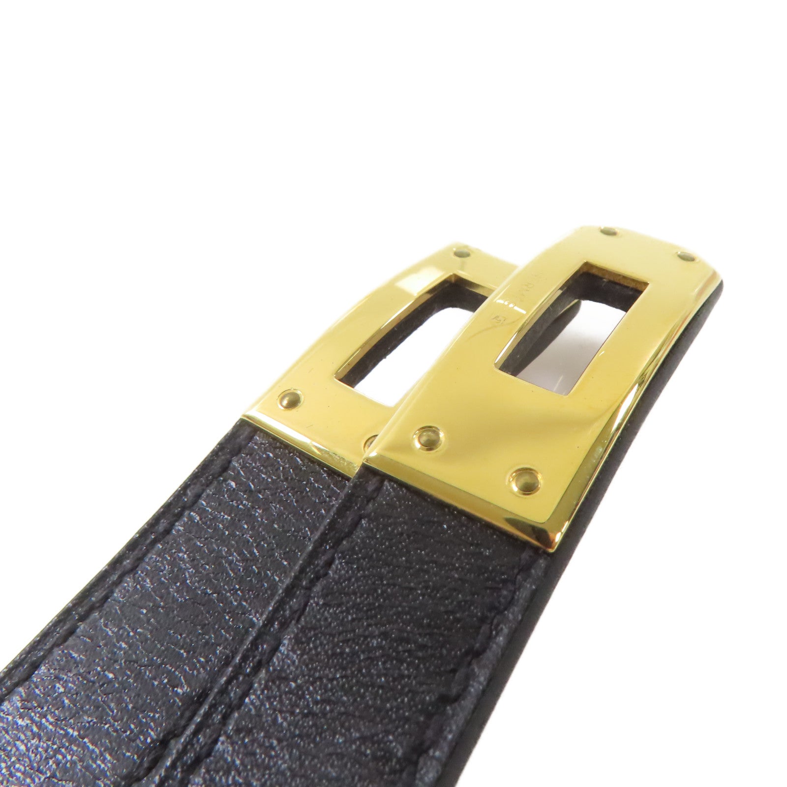 HERMES Box Calf皮革Kelly Double Tour S Bracelet金扣手鏈黑色/金色
