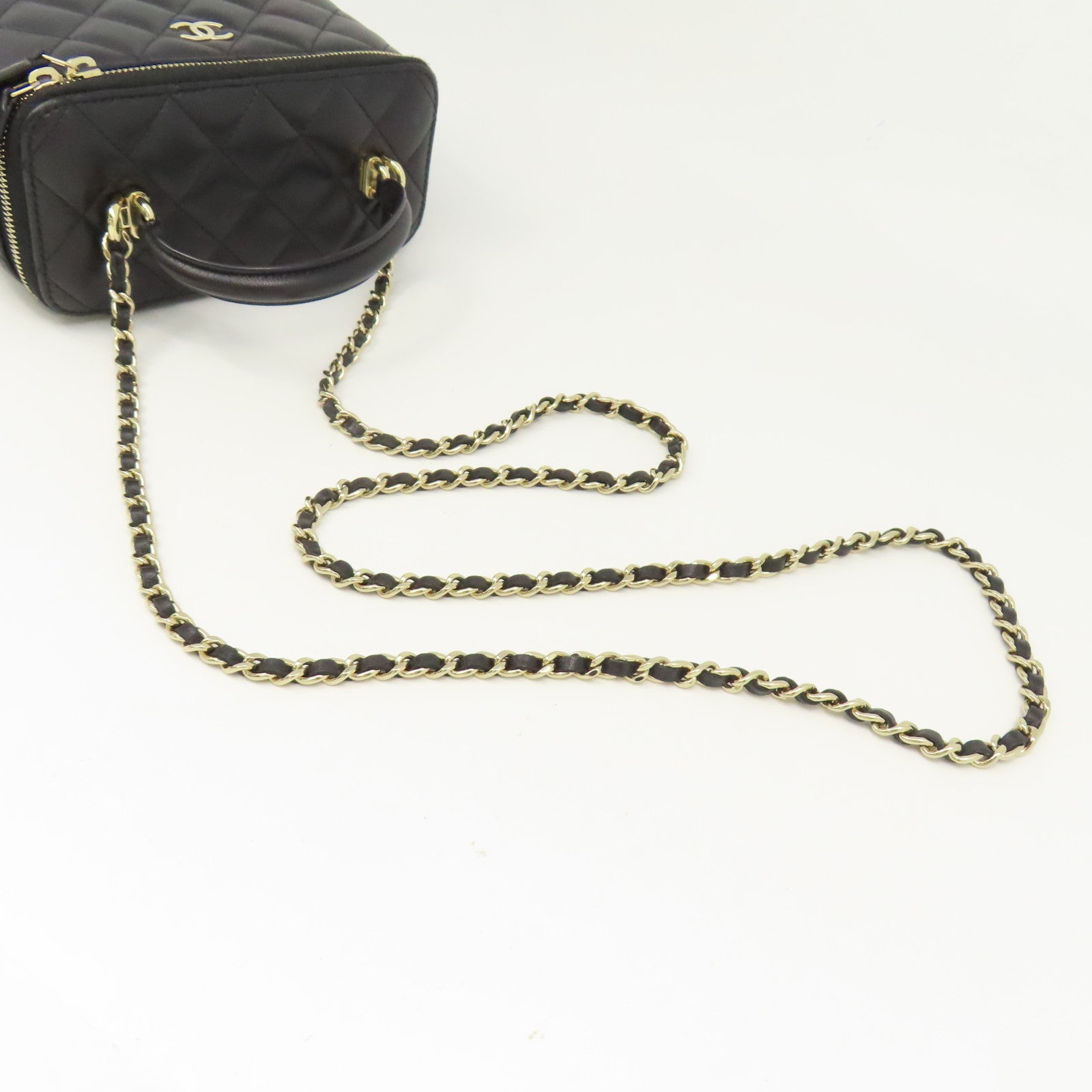CHANEL 菱格羊皮皮革Chain Shoulder鏈帶肩背袋黑色