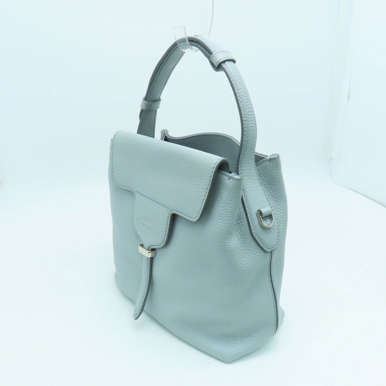 TOD’S 牛皮皮革2 Way Shoulder手挽肩背兩用袋銀扣淺灰色