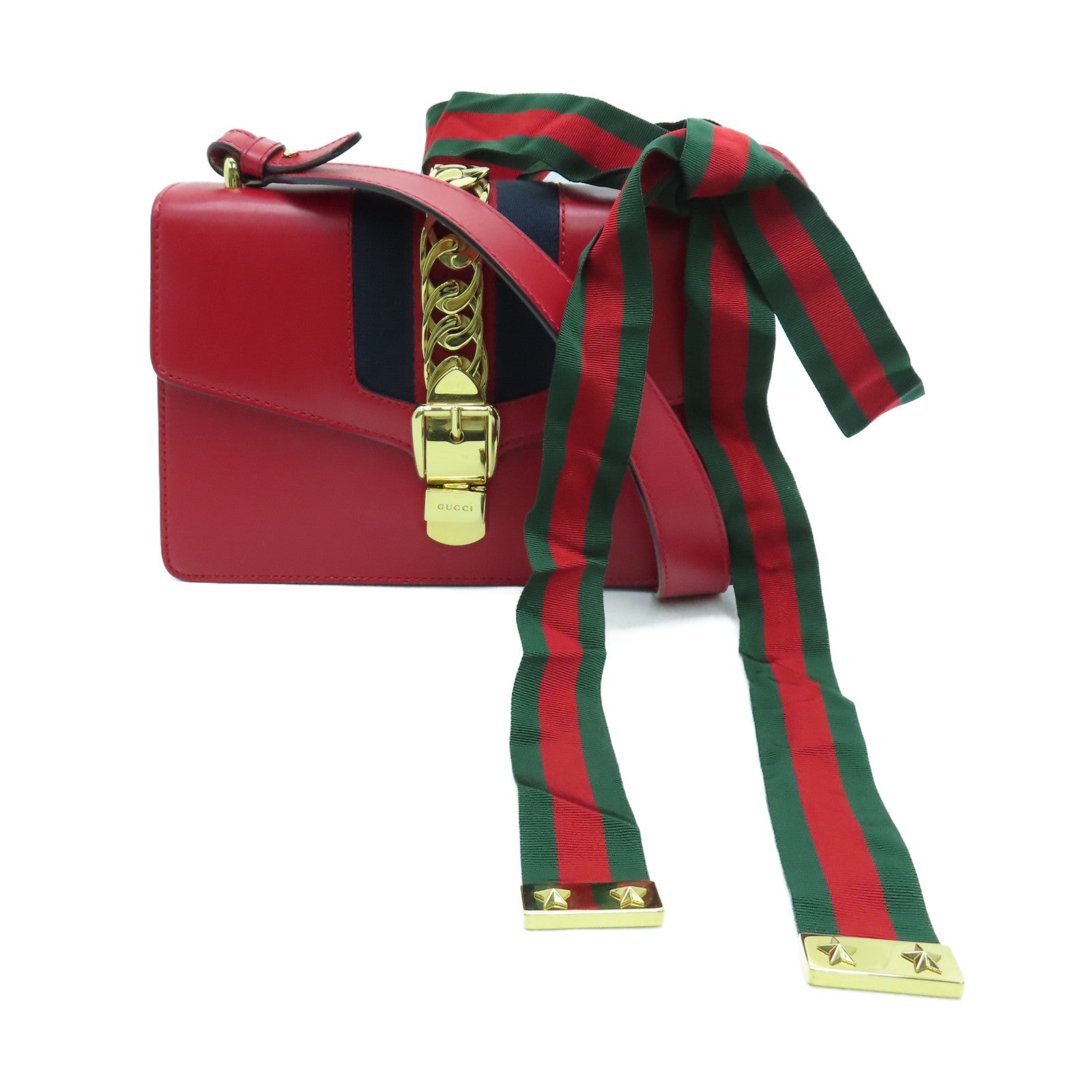 GUCCI 【激減優惠】牛皮皮革Sylvie金扣肩背袋紅色