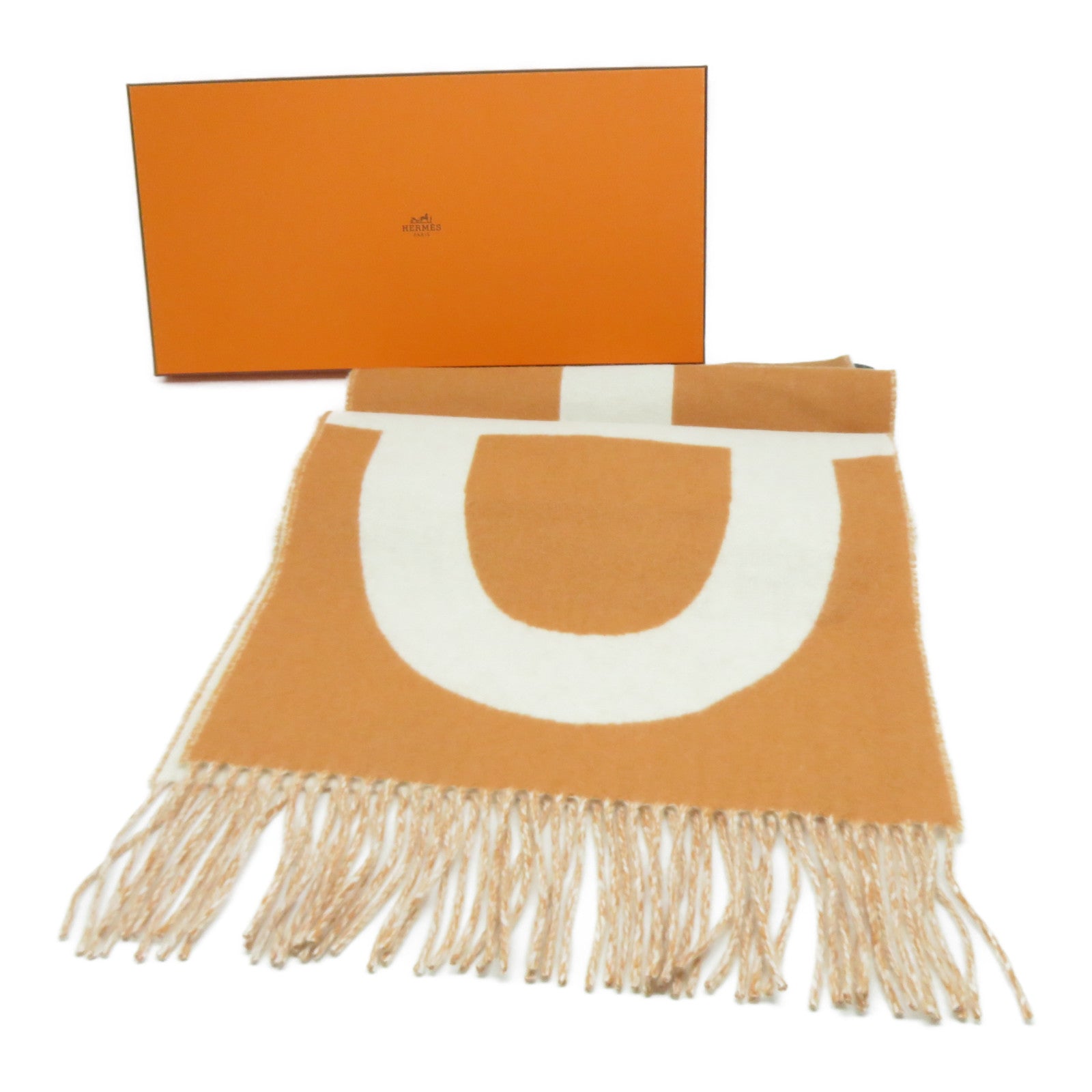 HERMES 羊絨Scarf頸巾奶油白色/橙色