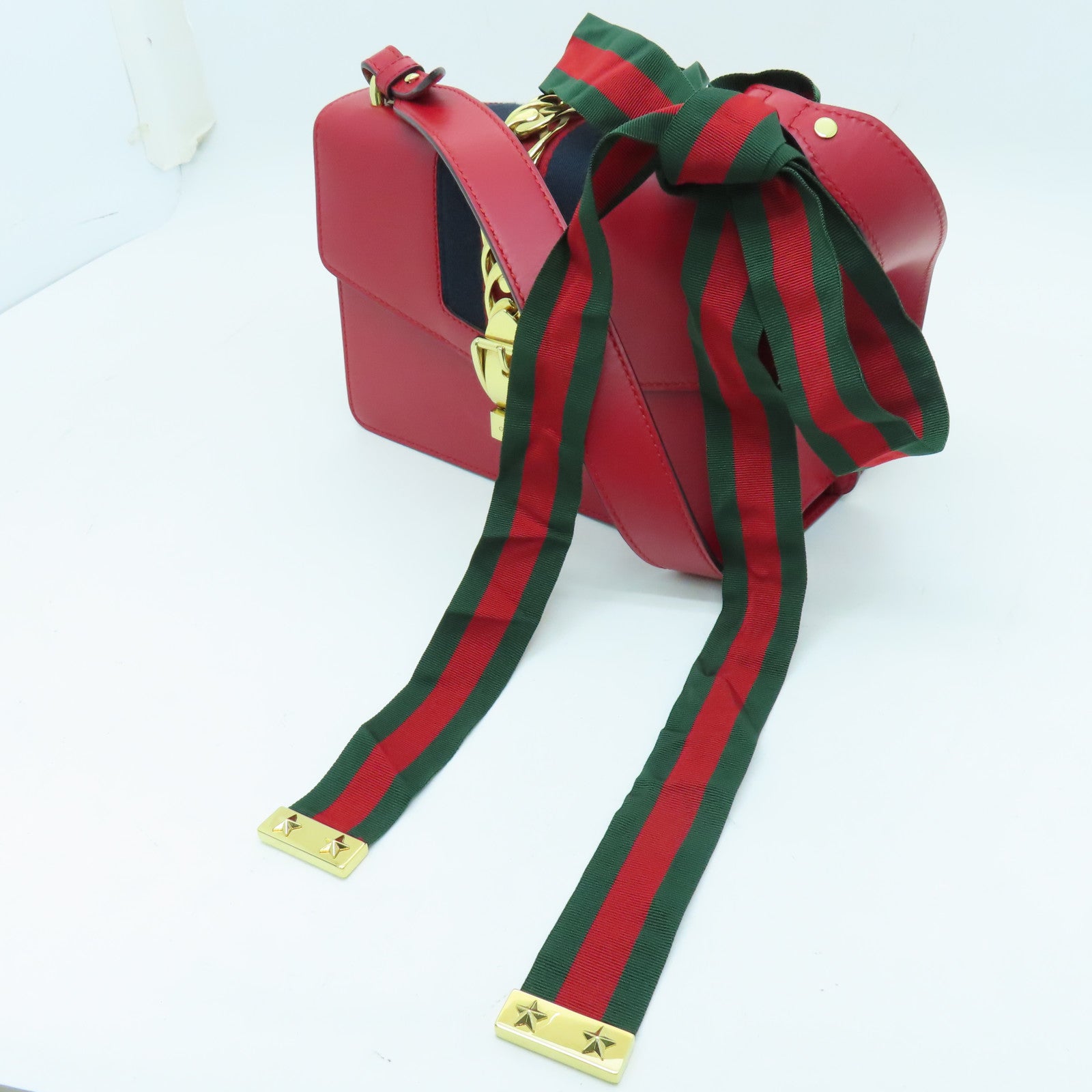 GUCCI 【激減優惠】牛皮皮革Sylvie金扣肩背袋紅色