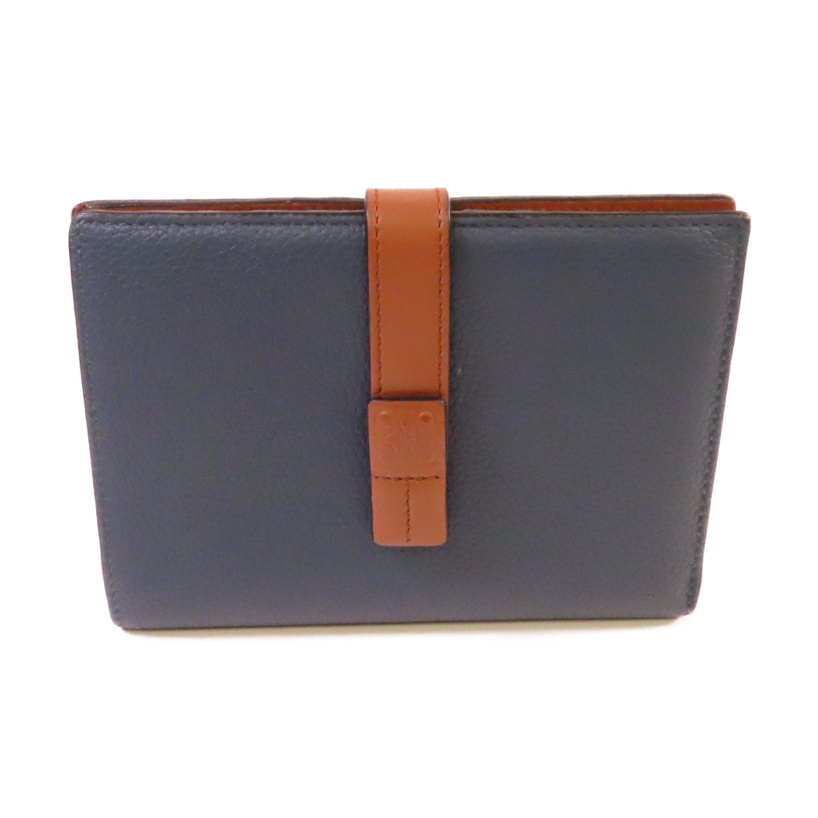 LOEWE 牛皮皮革Small Vertical Wallet短錢包藍色/啡色
