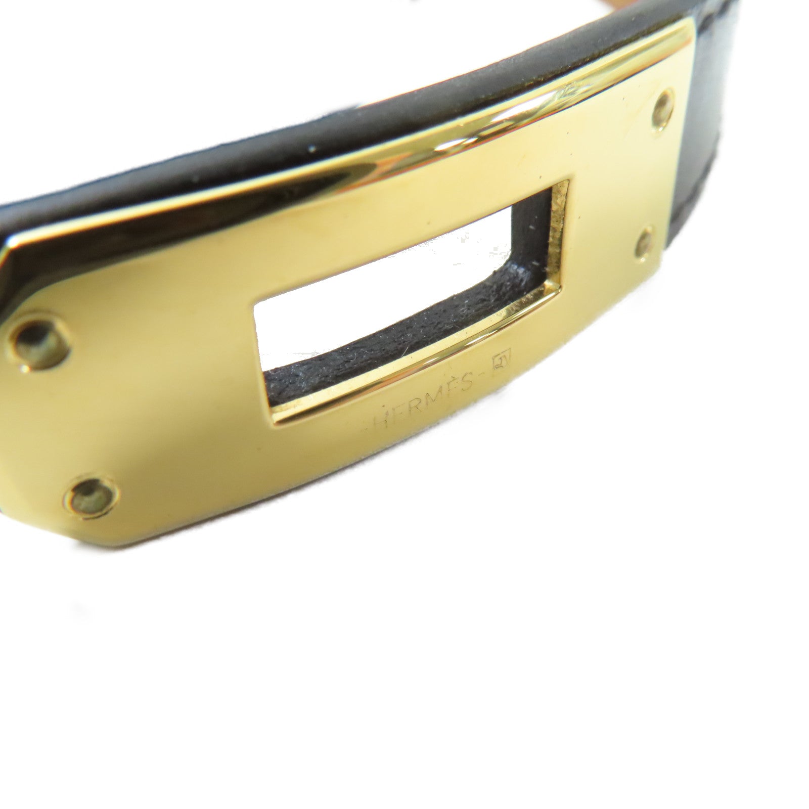 HERMES Box Calf皮革Kelly Double Tour S Bracelet金扣手鏈黑色/金色
